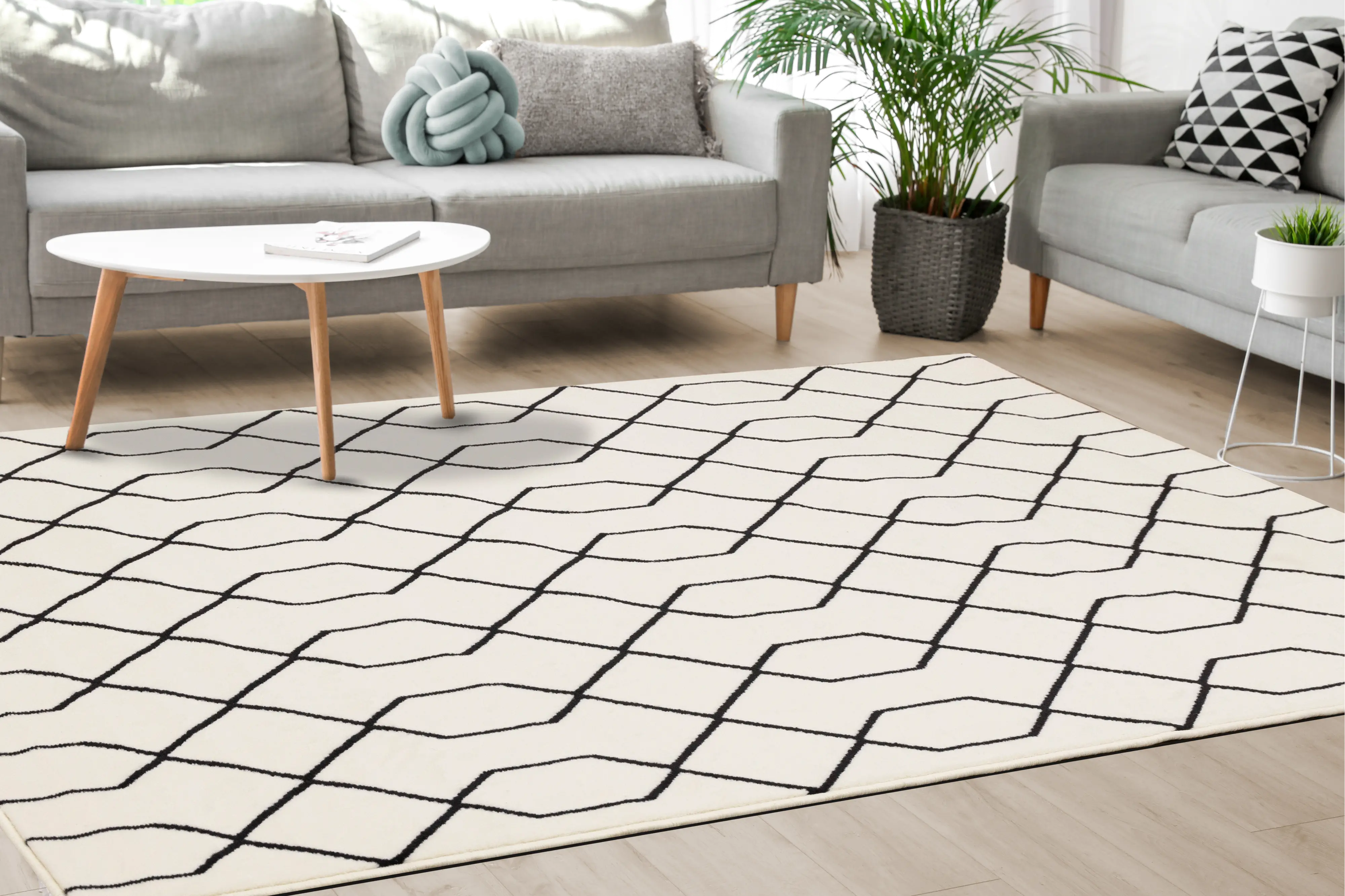 Faira Cream & Black Geometric 4 x 6 Area Rug-4