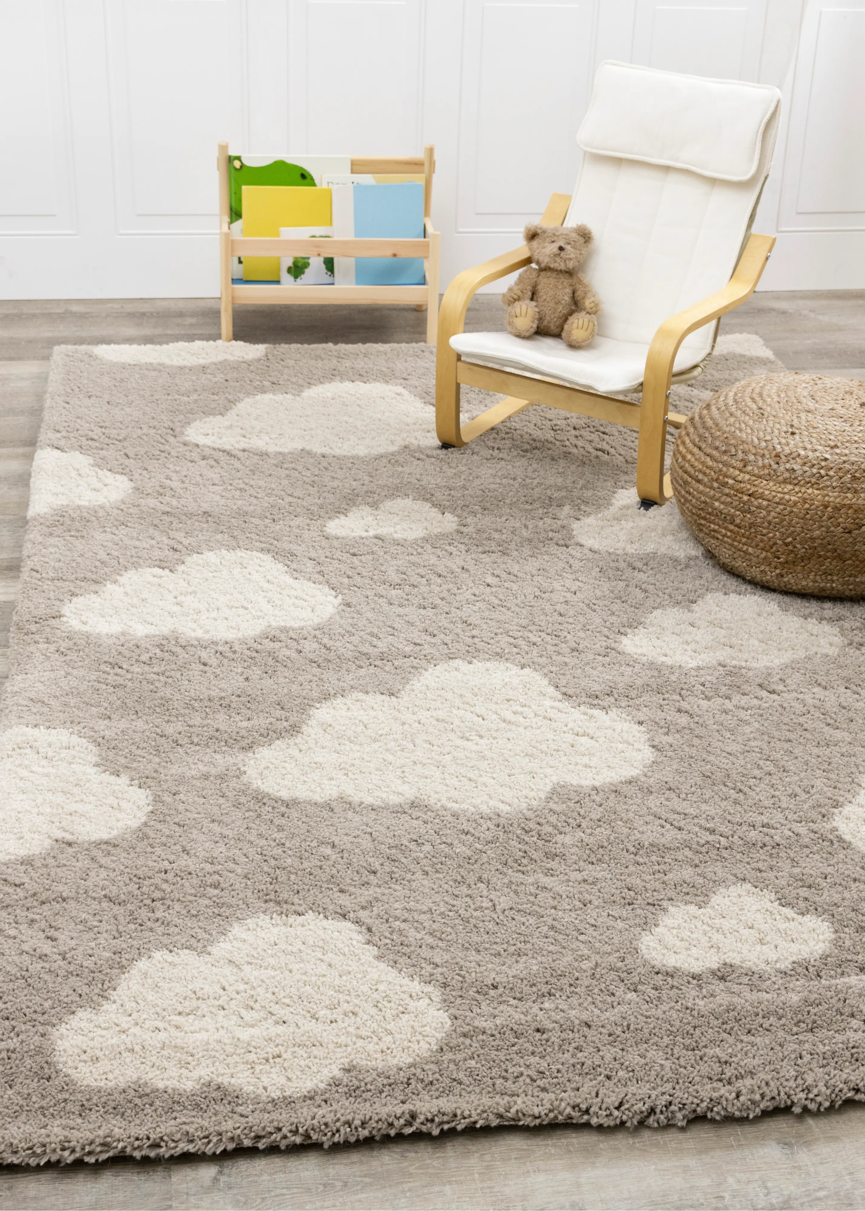 Kids 4 x 6 Beige Cloud Print Shag Area Rug-2