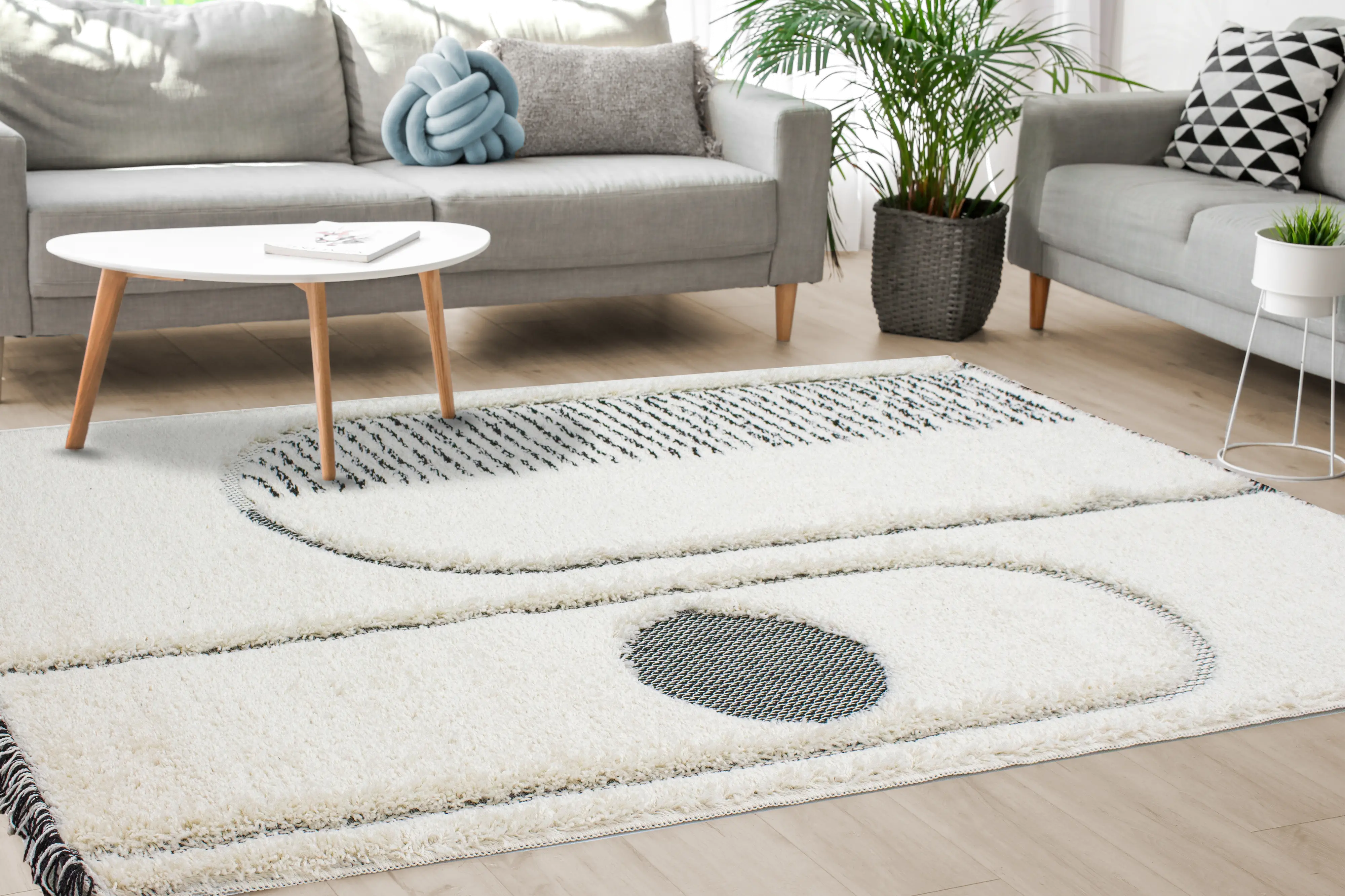 Novato Cream & Black 6 x 9 Geometric Area Rug-3