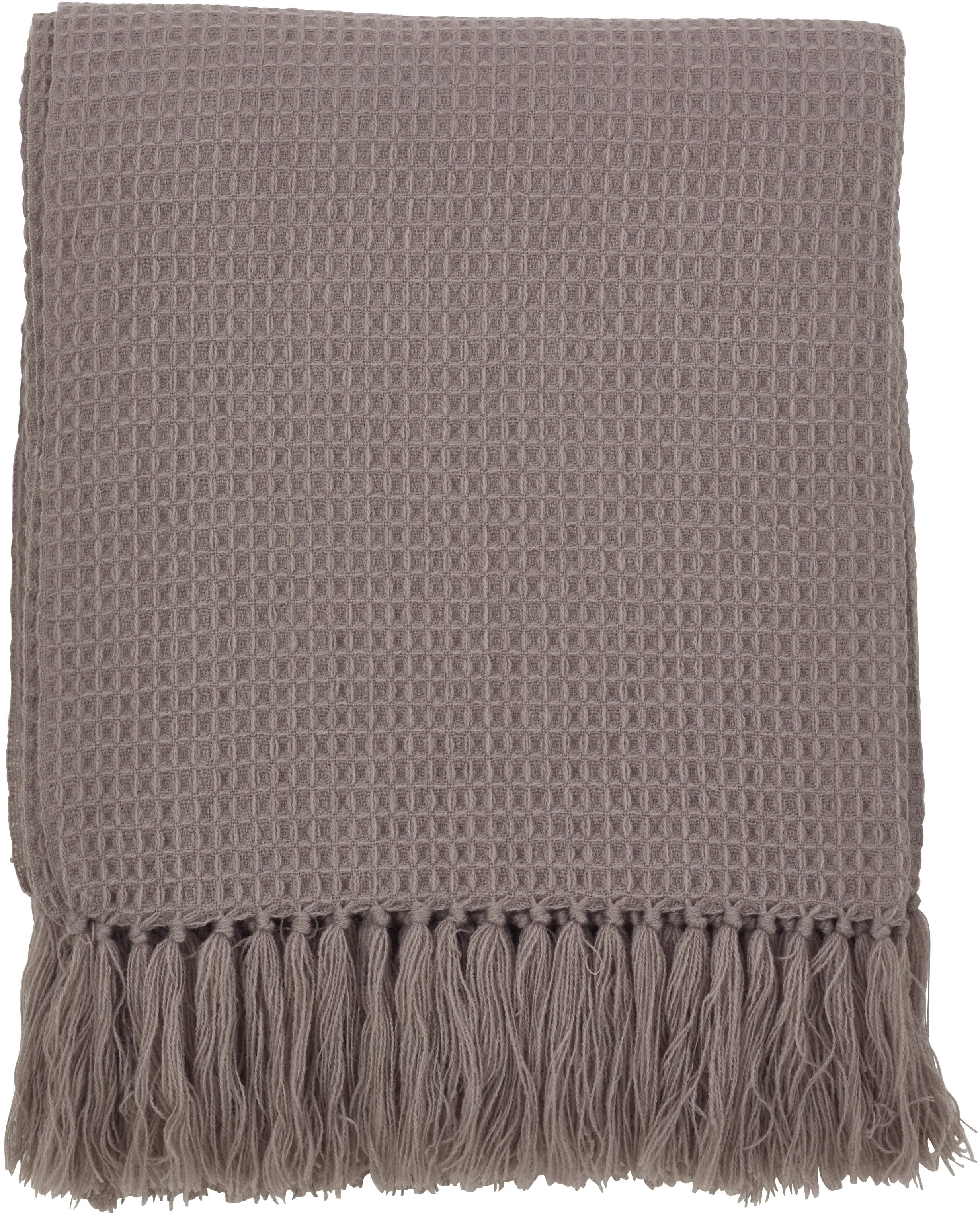 Ivory Tasseled Waffle Weave Throw Blanket-1