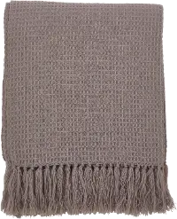 Ivory Tasseled Waffle Weave Throw Blanket