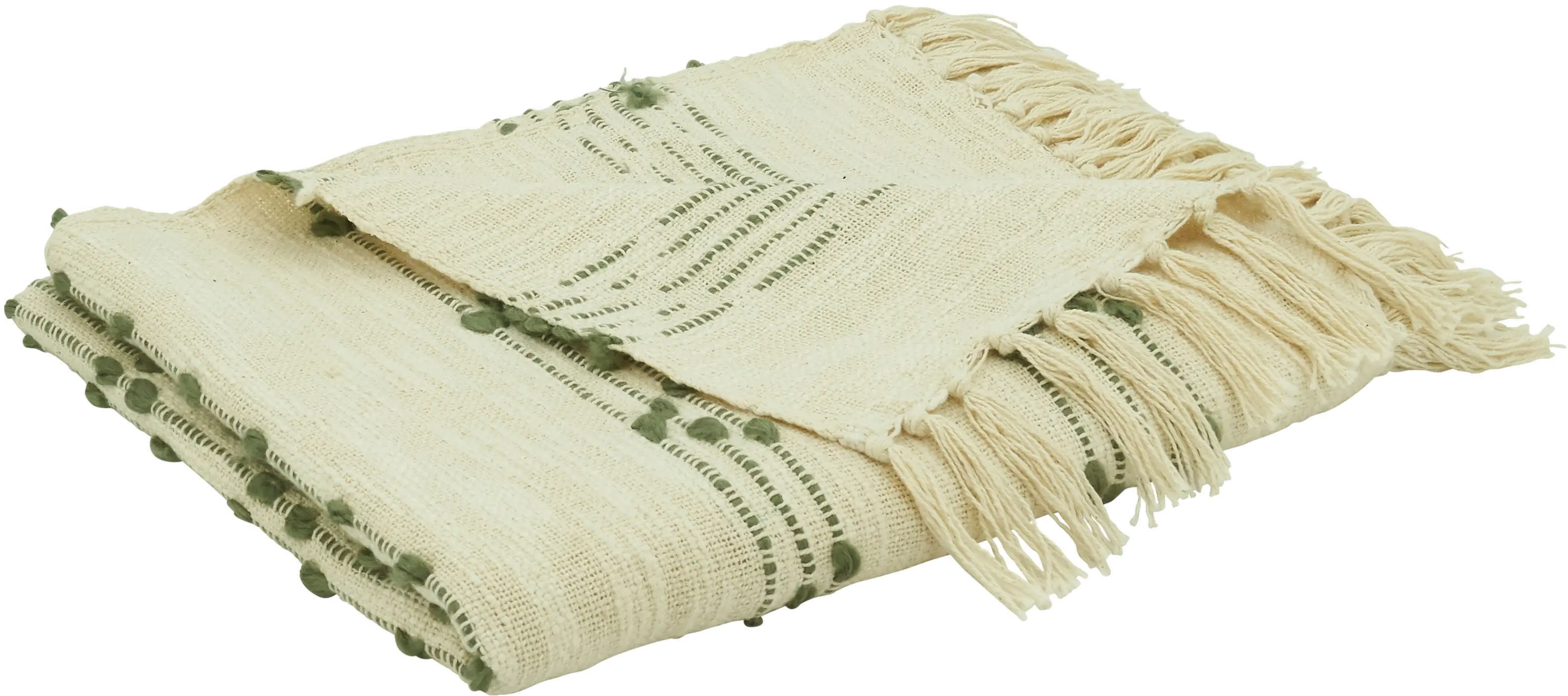 Green Woven Striped and Dotted Throw-1