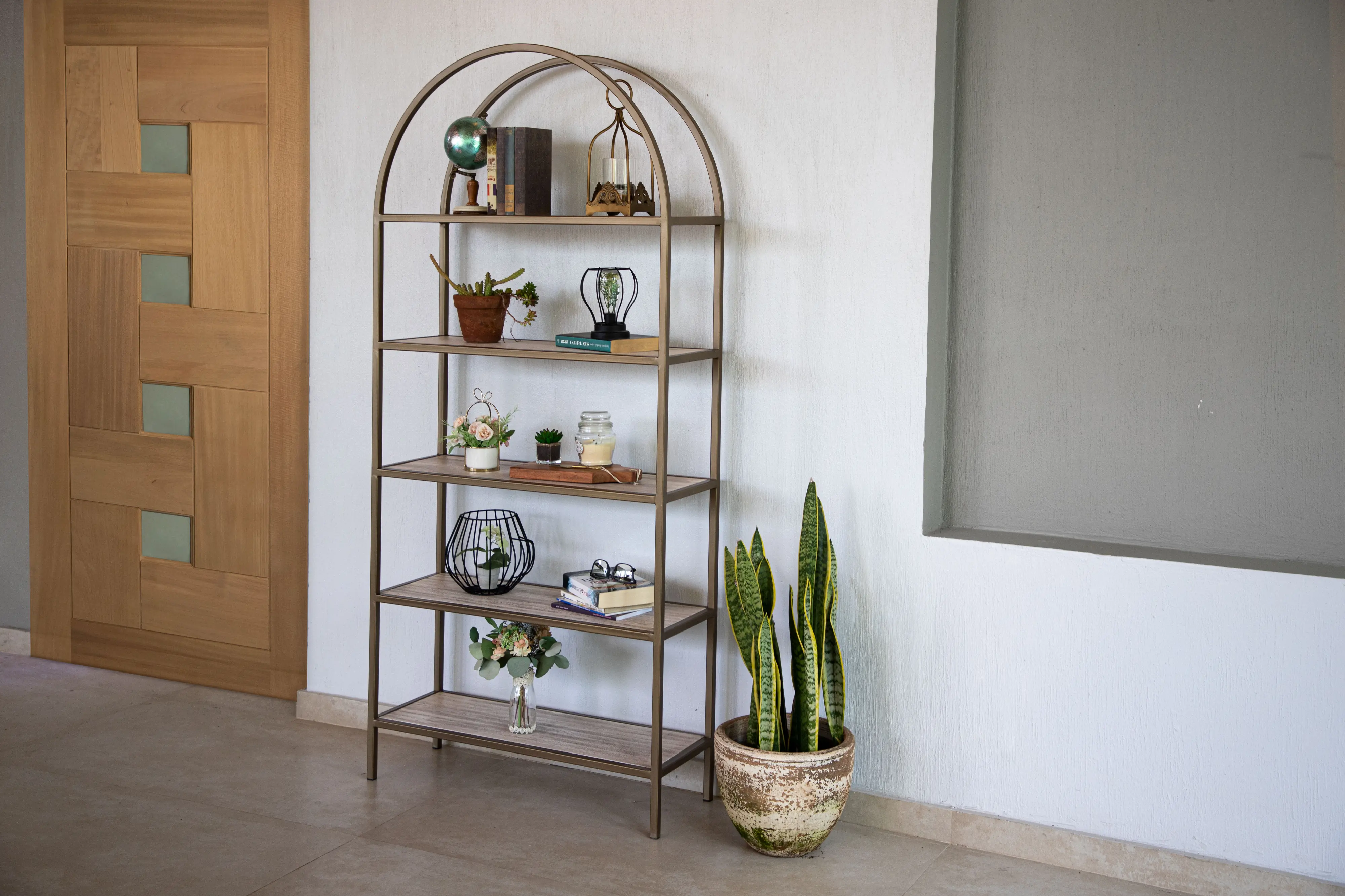 Blacksmith Arched Bronze Metal Bookcase-2