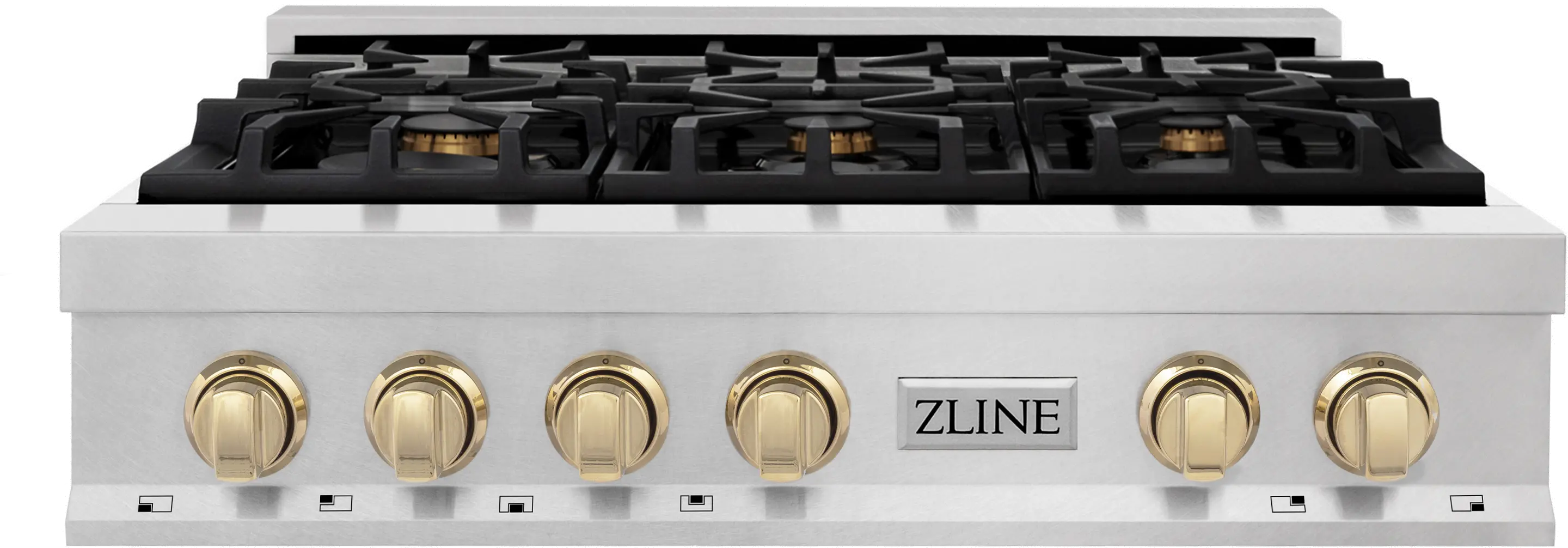 RTSZ-36-G ZLINE Autograph Edition Gas Rangetop - DuraSnow® Stainless Steel, Gold 36 Inch-1