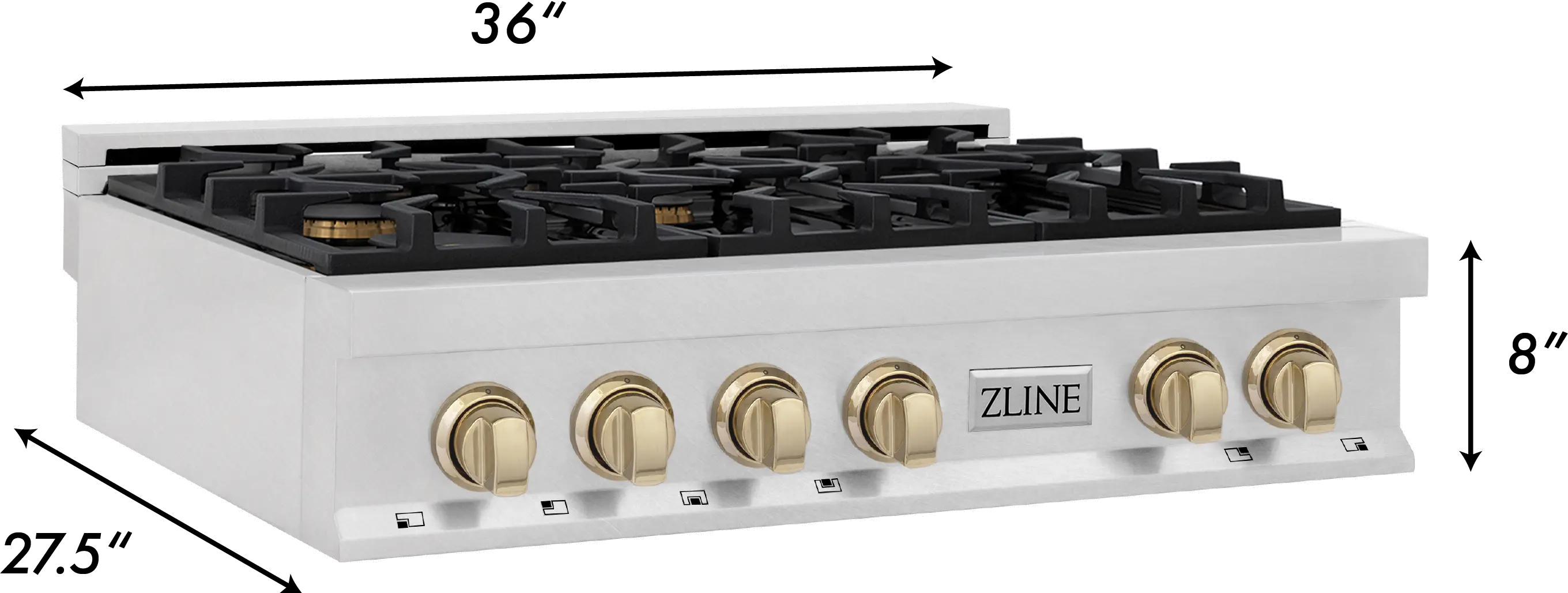 RTSZ-36-G ZLINE Autograph Edition Gas Rangetop - DuraSnow® Stainless Steel, Gold 36 Inch-7