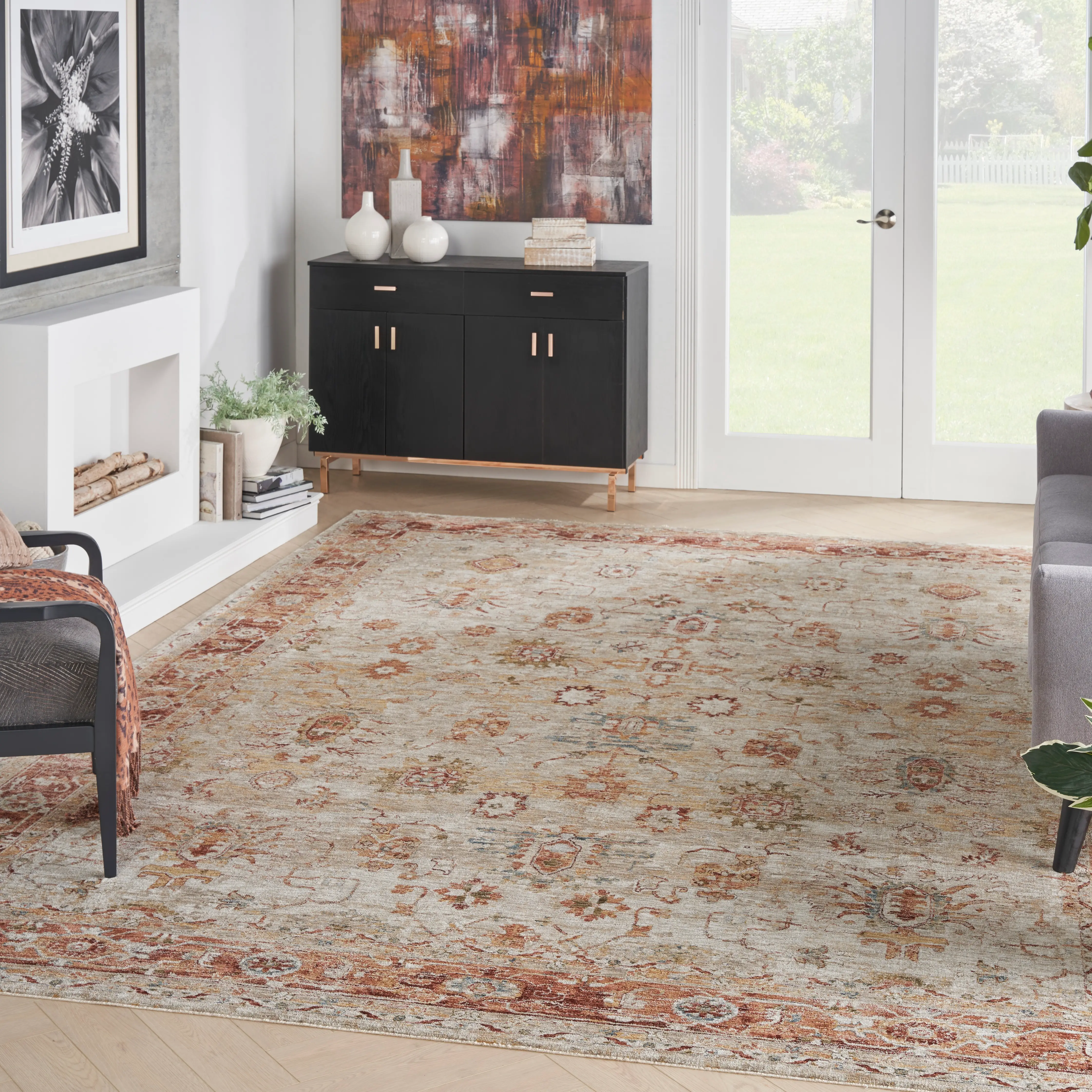 Sahar 8 x 10 Ivory Medallion Area Rug-2