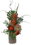32  Hydrangea and Protea in a Glass Vase