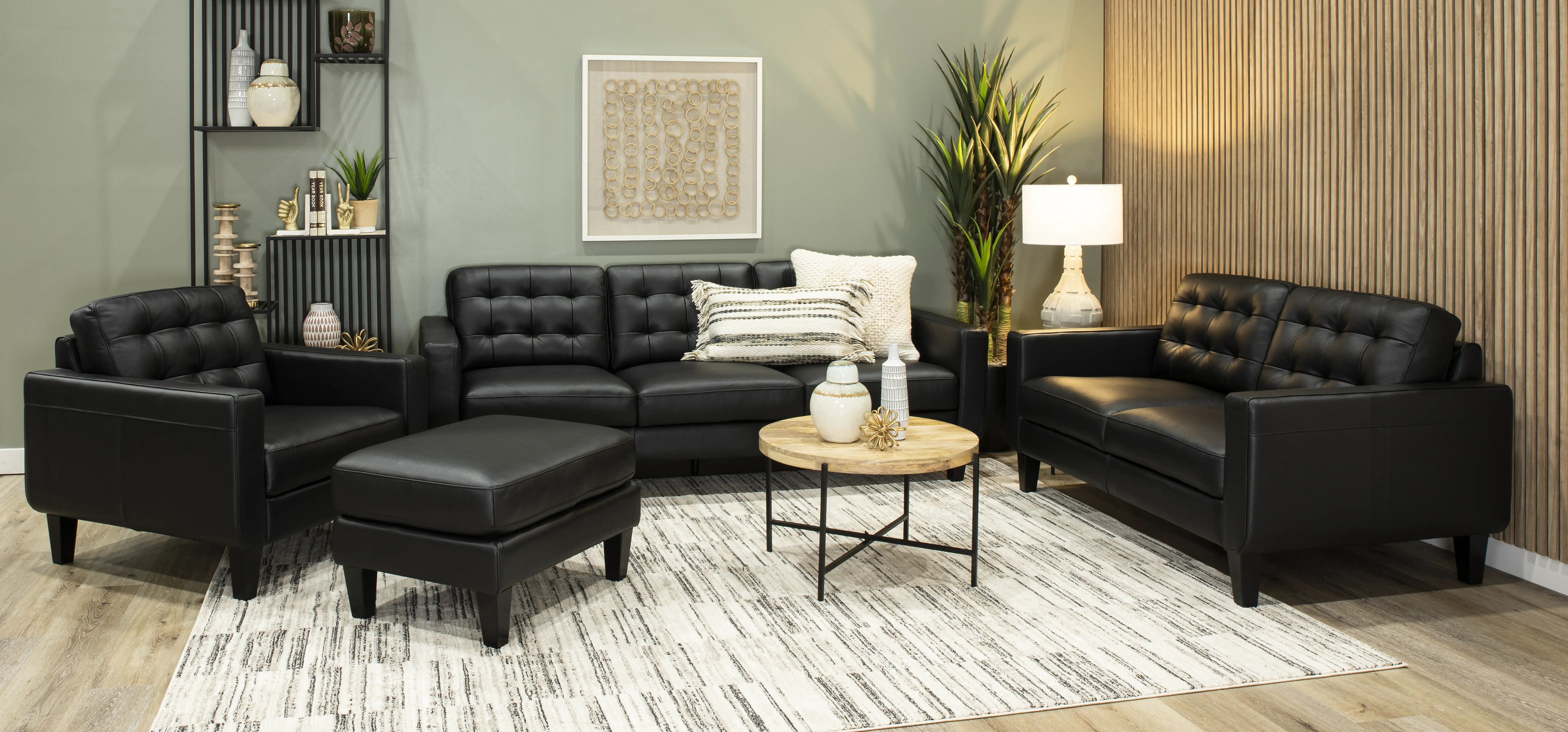 Cameron Black Leather Ottoman-2