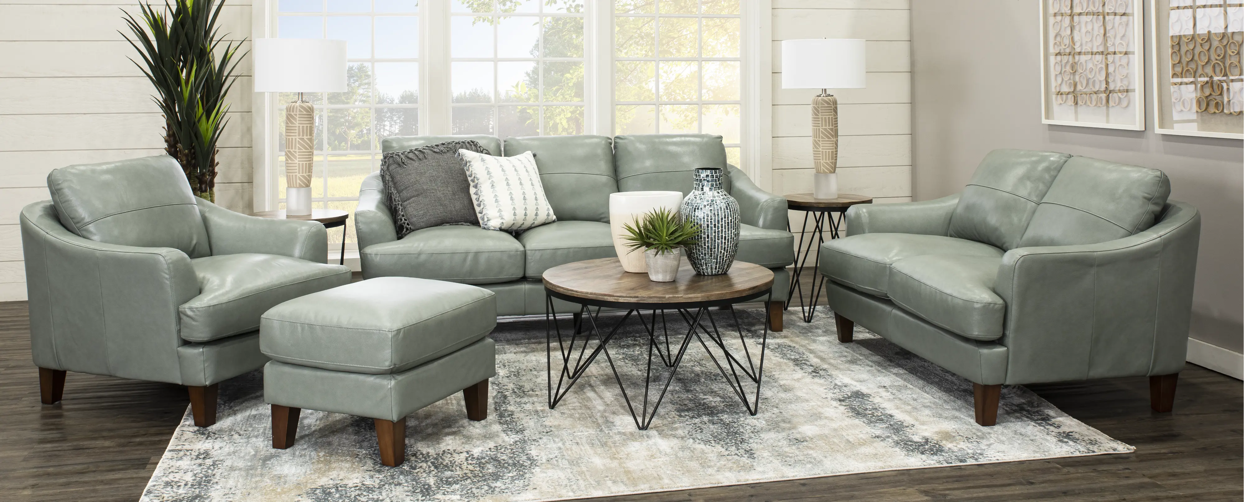 Palmer Ice Blue Leather Sofa-2