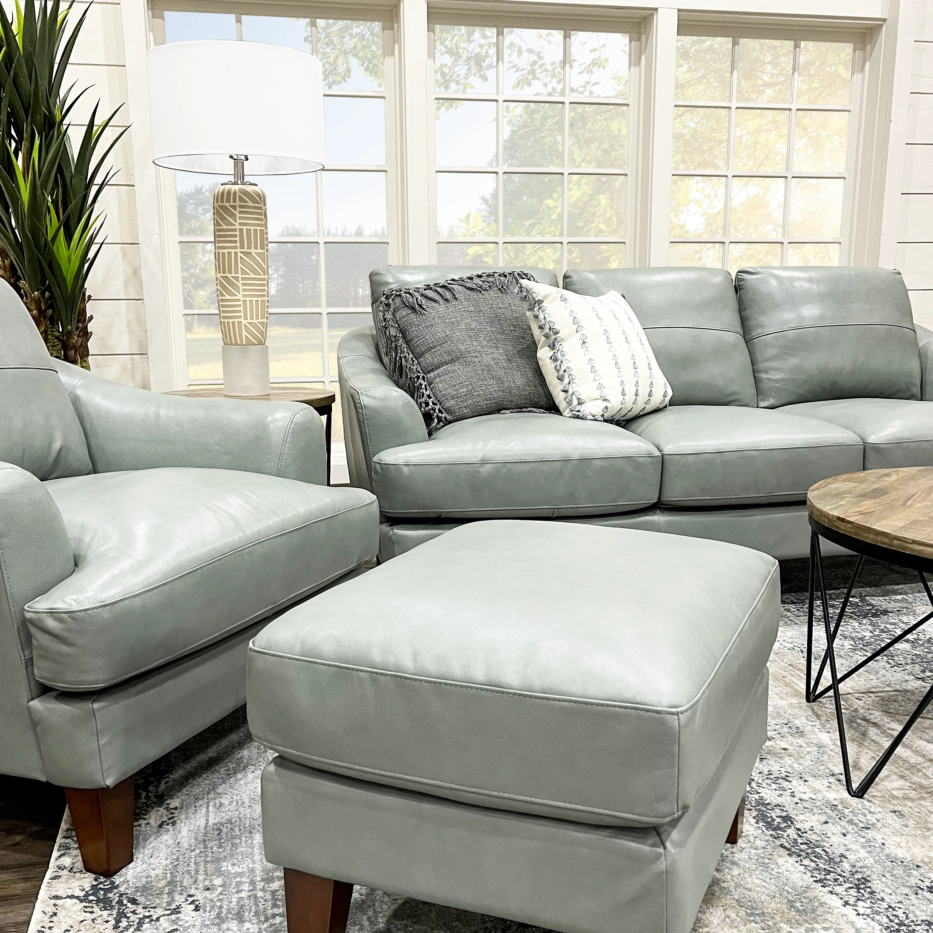 Palmer Ice Blue Leather Sofa-9