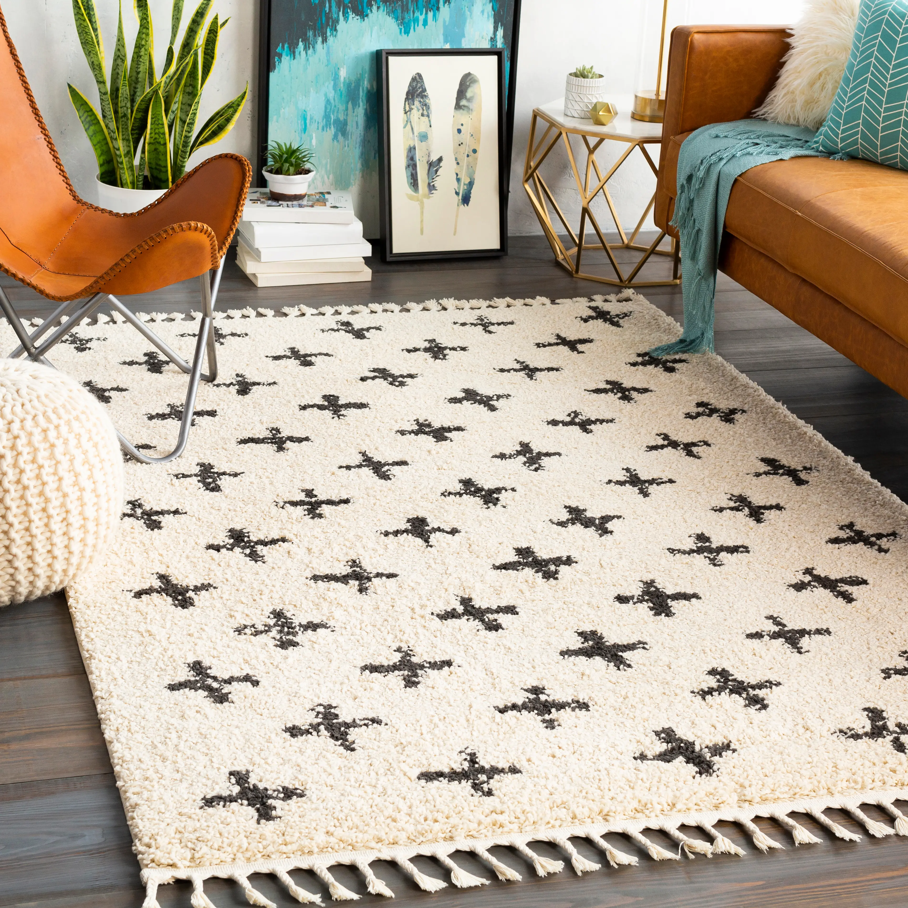 BBE2310-710103-7X10 Berber 8 x 10 Contemporary Swiss Cream Shag Rug-2