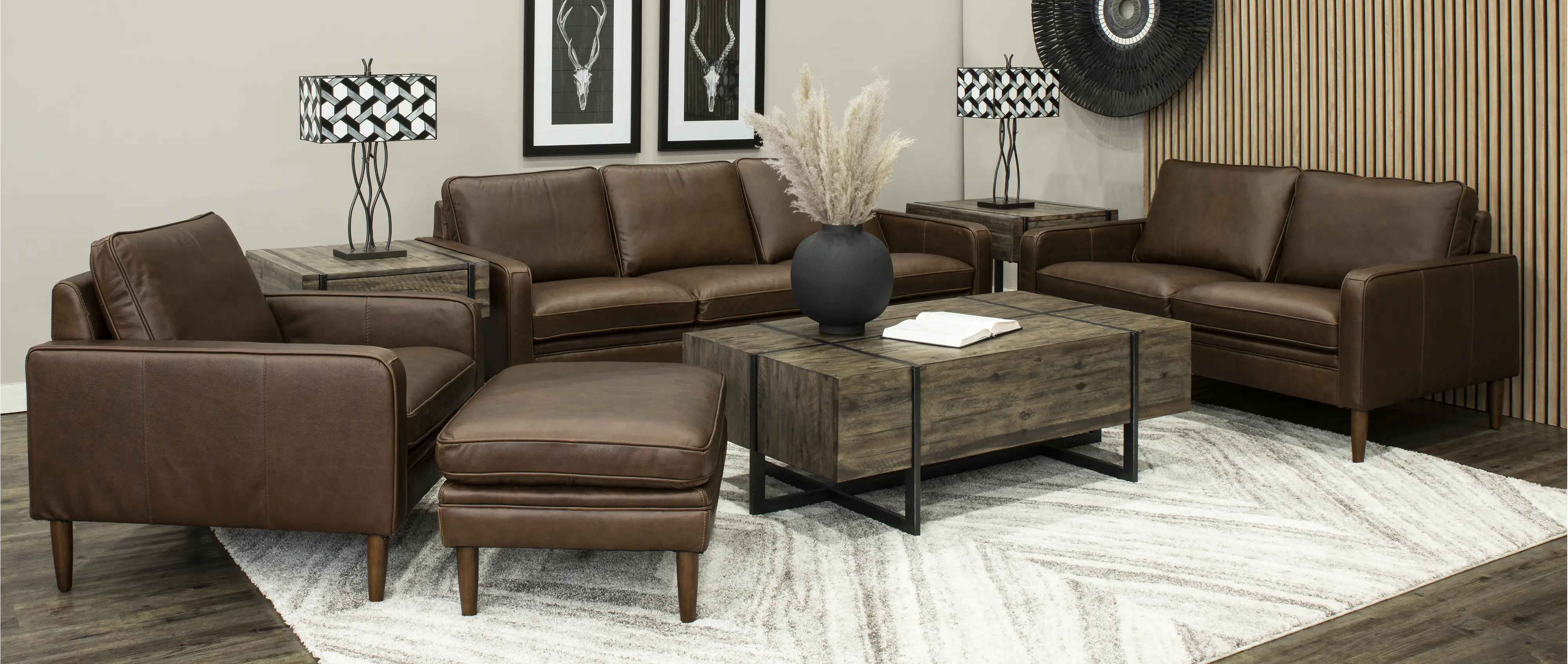 Volcano Brown Leather Ottoman-2