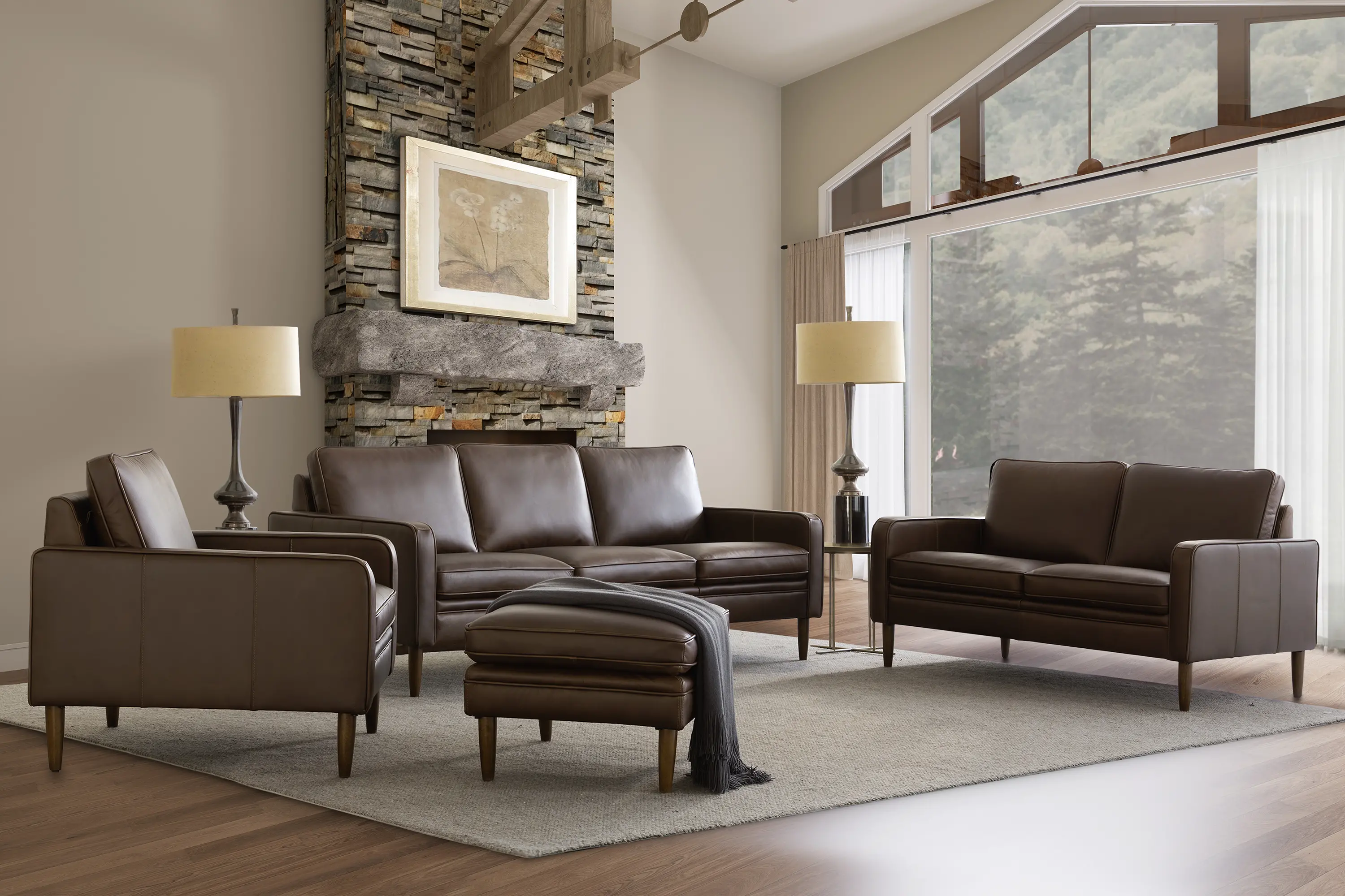 Volcano Brown Leather Ottoman-8