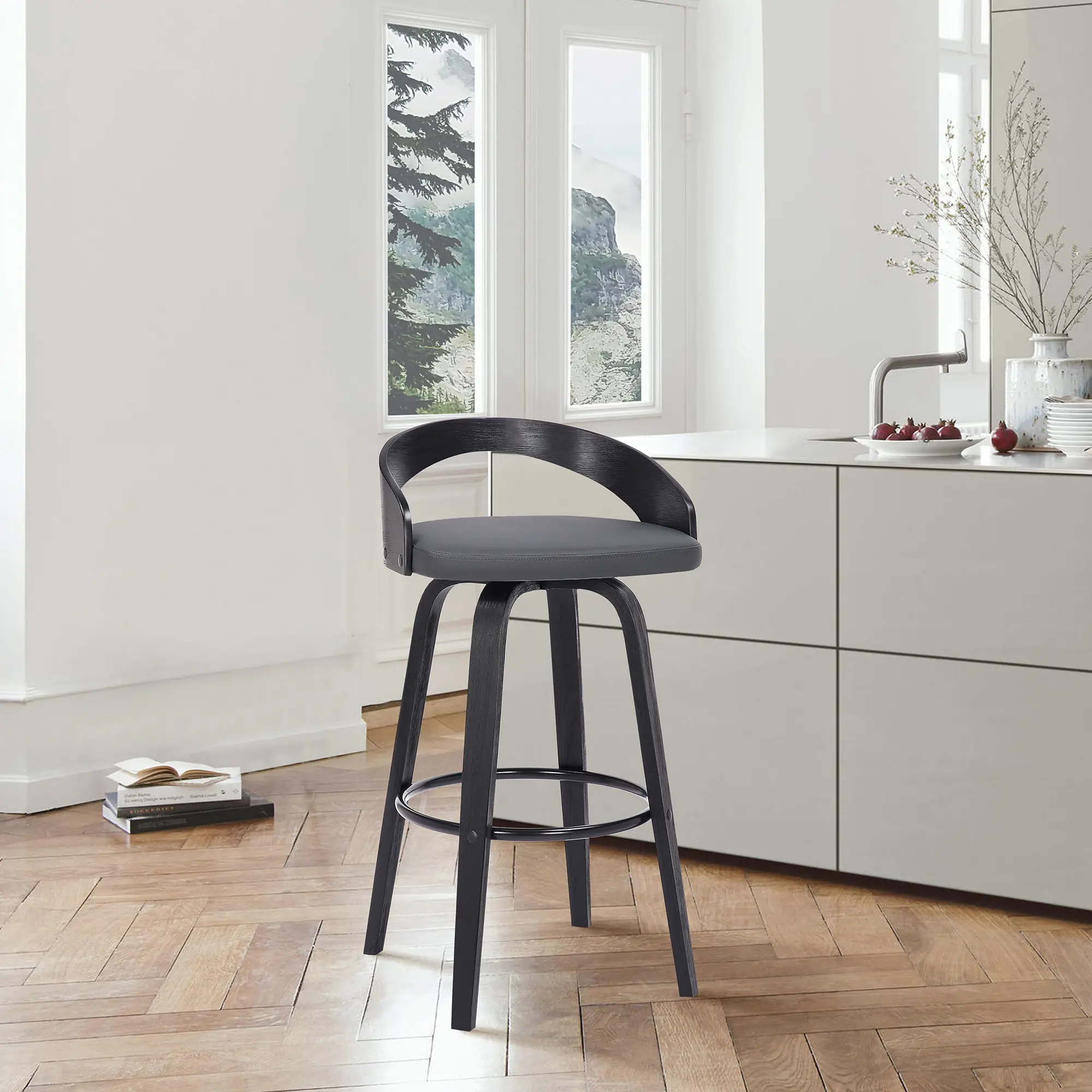 LCSOBAGRBL26 Sonia Gray and Black Swivel Counter Height Stool-2