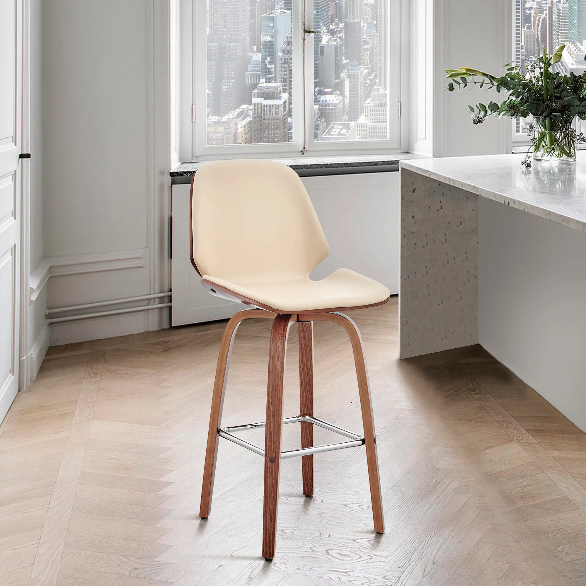 LCAABAWACR26 Arabela Cream and Walnut Swivel Counter Height Stool-2