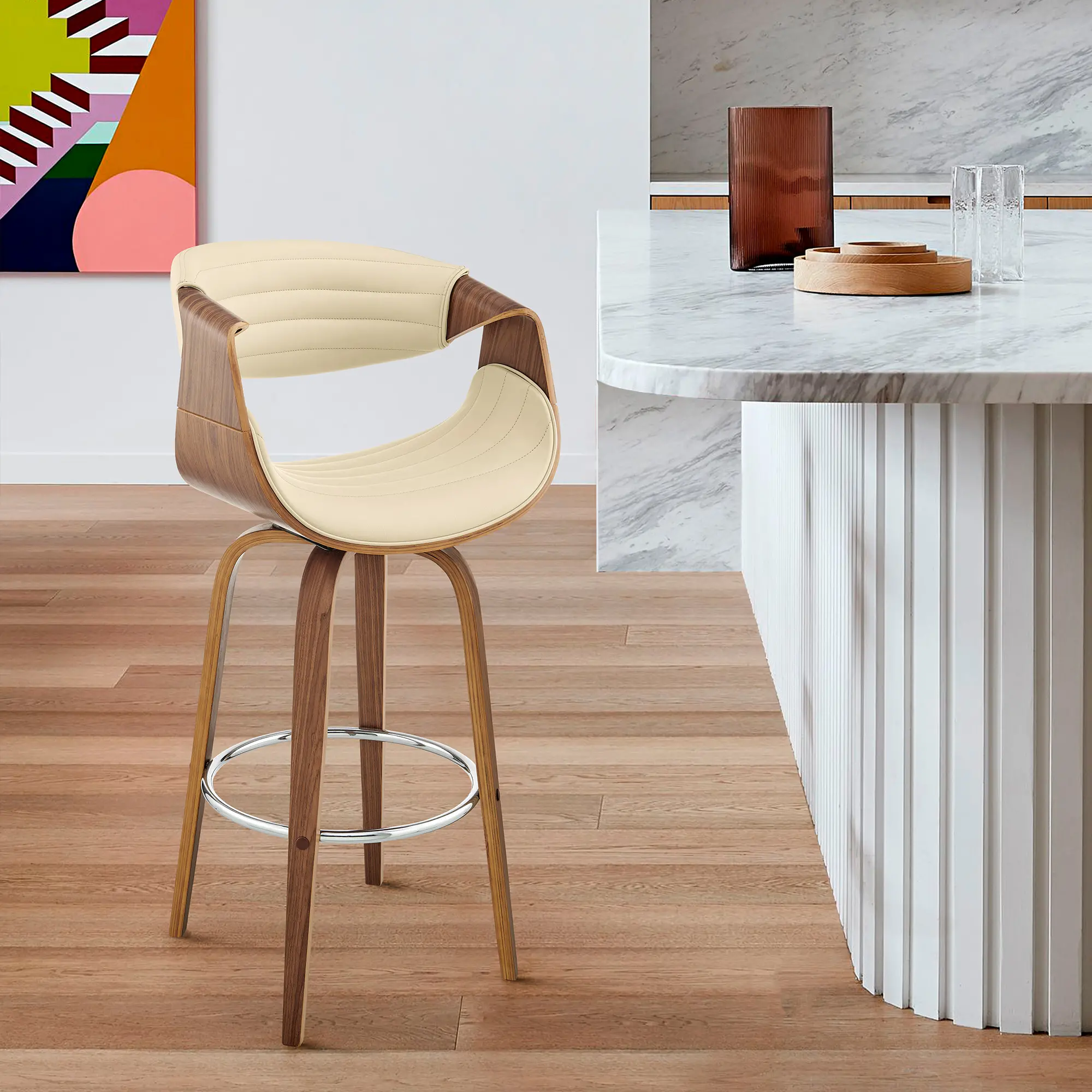 LCAYBAWACR30 Arya Cream and Walnut Swivel Bar Stool-2
