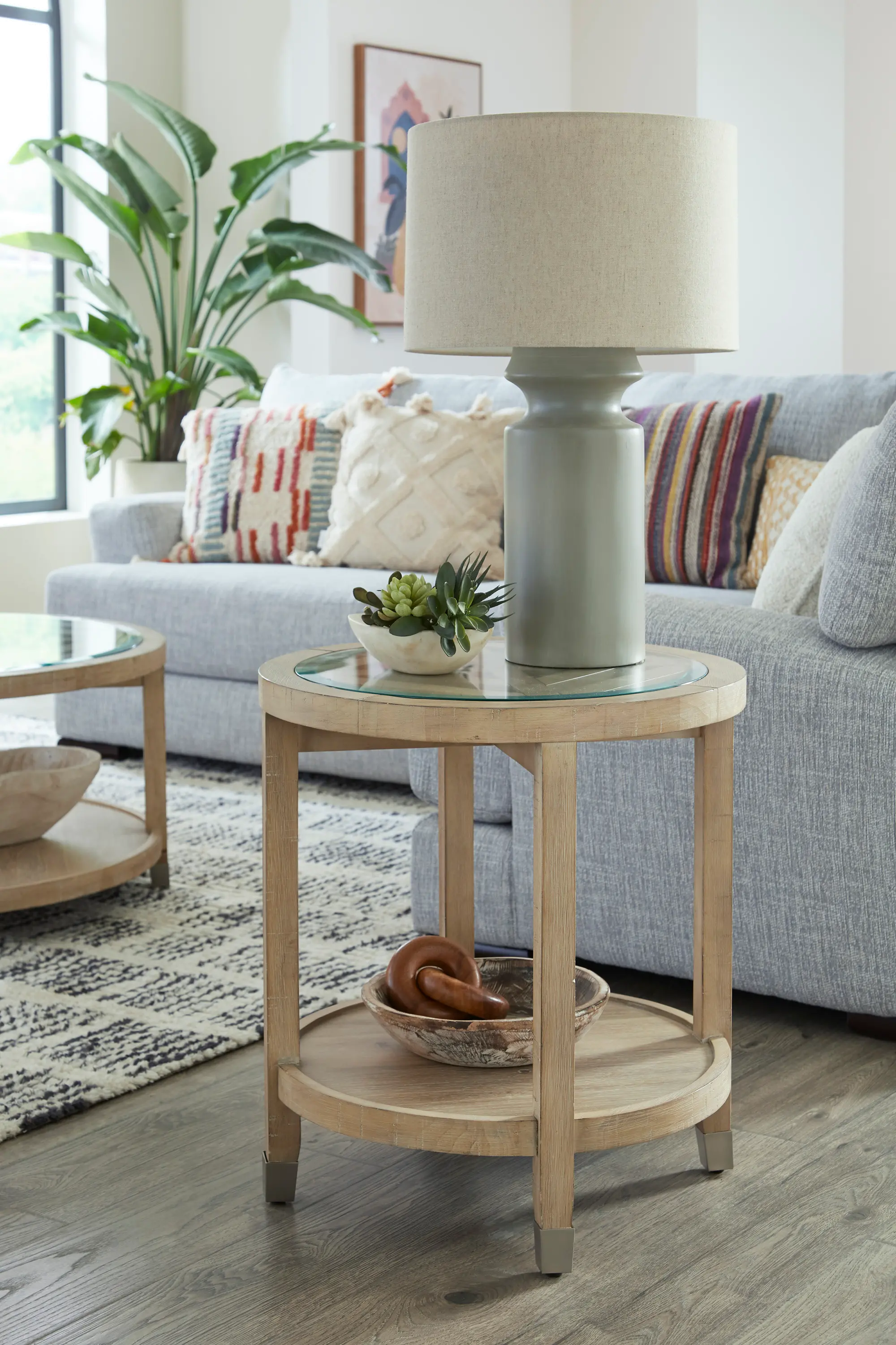 Morgan  Acacia Natural Glass Top End Table-2