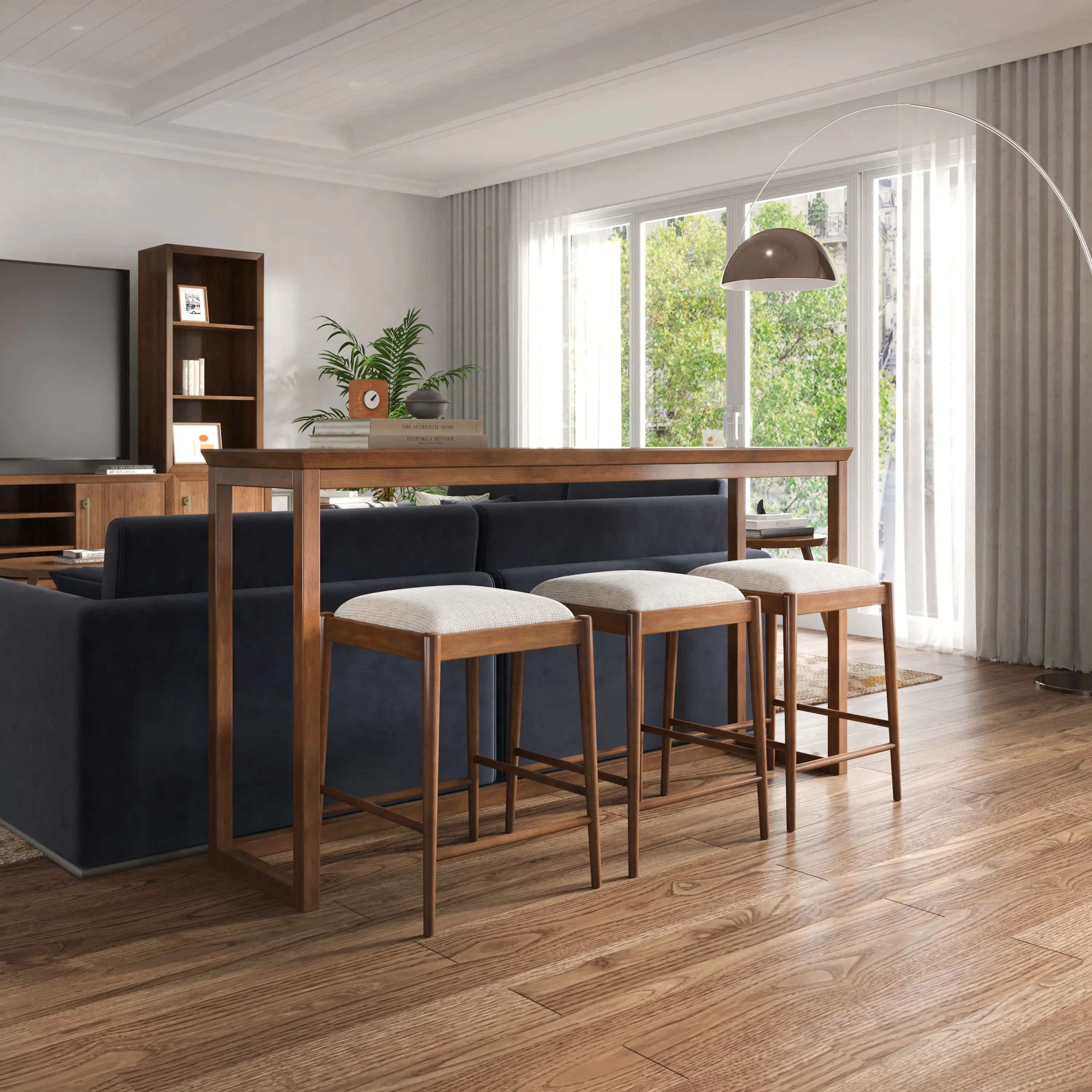 Margo Walnut Console and Stool Set-2