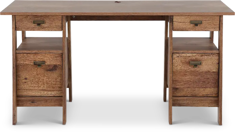 Trestle Vintage Oak Executive Office Desk