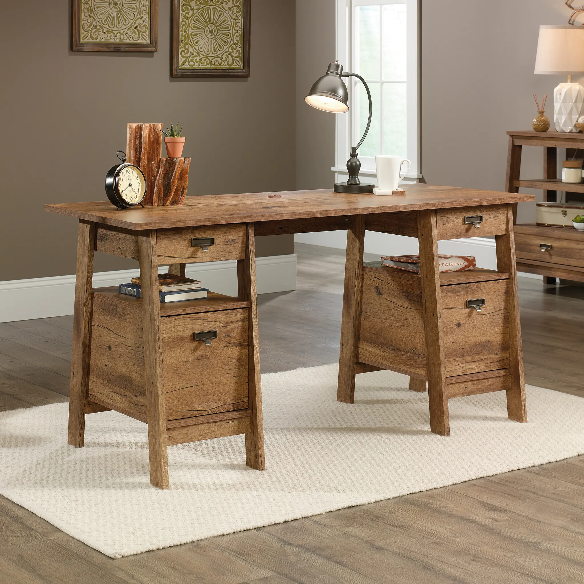 Trestle Vintage Oak Executive Office Desk-2
