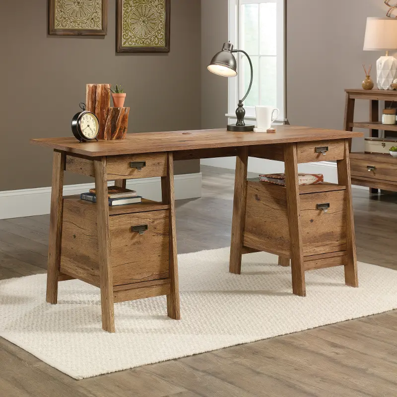 Trestle Vintage Oak Executive Office Desk | RC Willey