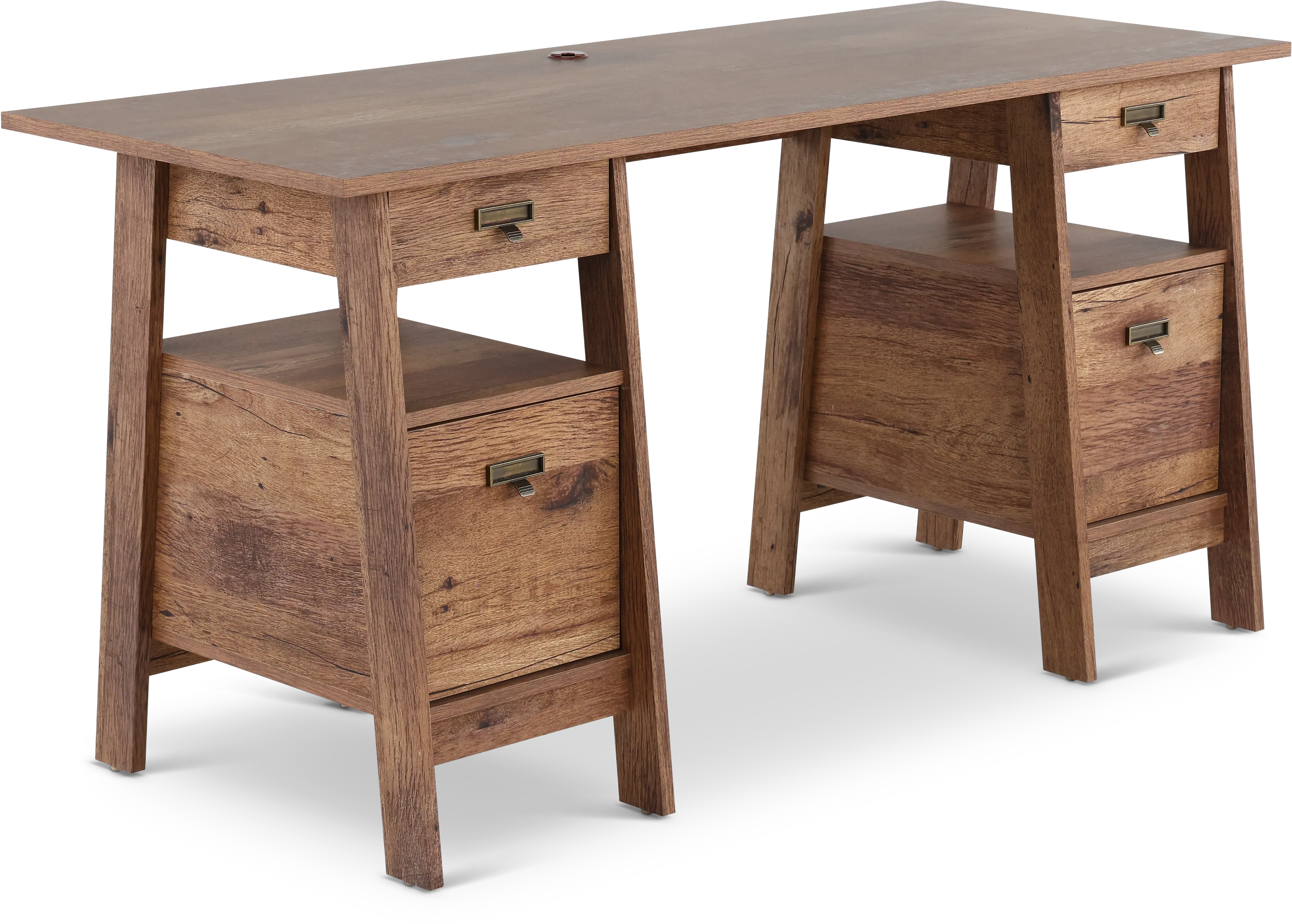 Trestle Vintage Oak Executive Office Desk-4