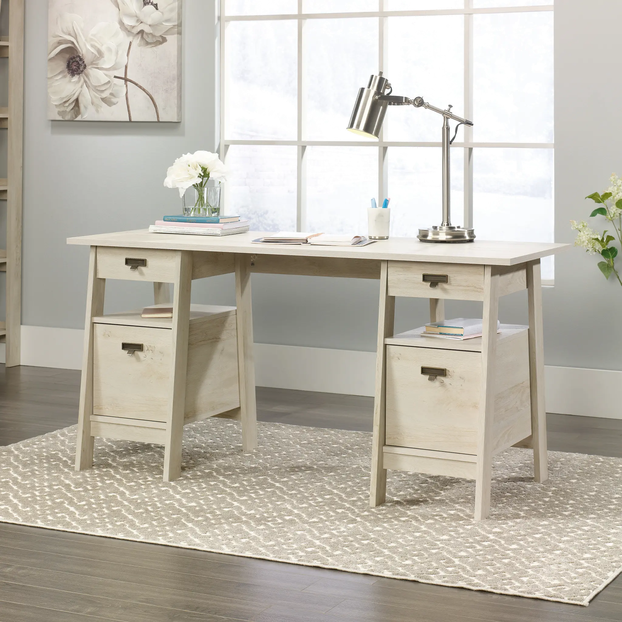 Trestle Chalked Chestnut Executive Office Desk-2