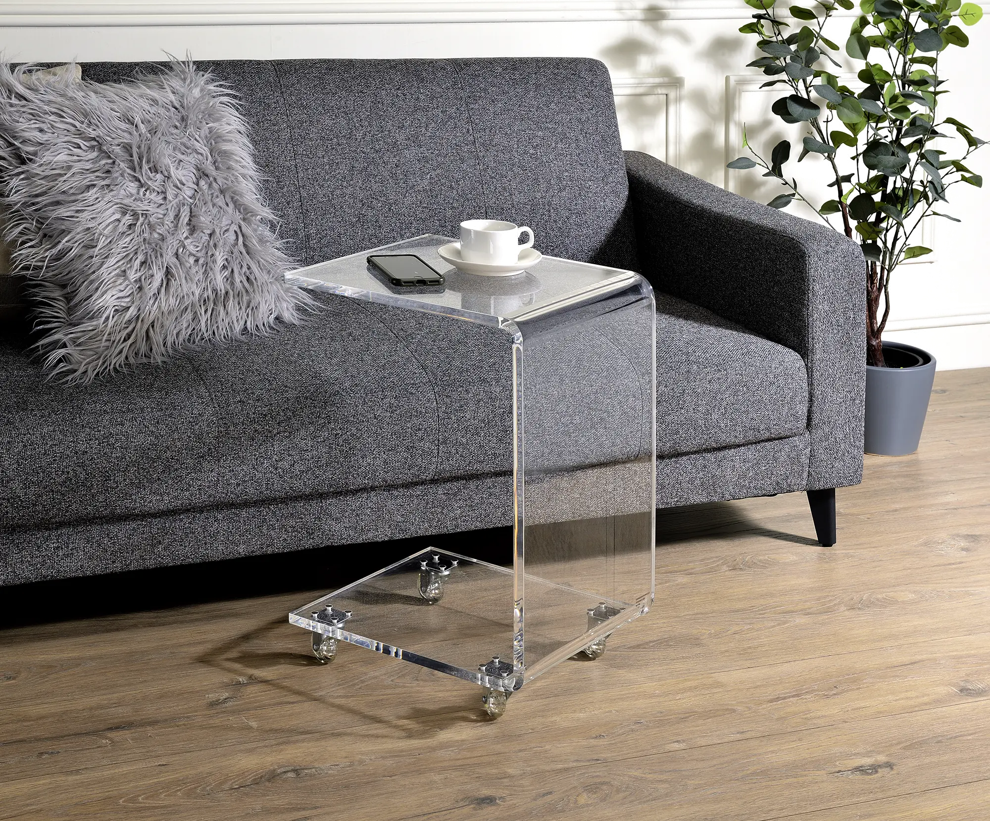 A La Carte Rolling Acrylic Chairside C-Table-1
