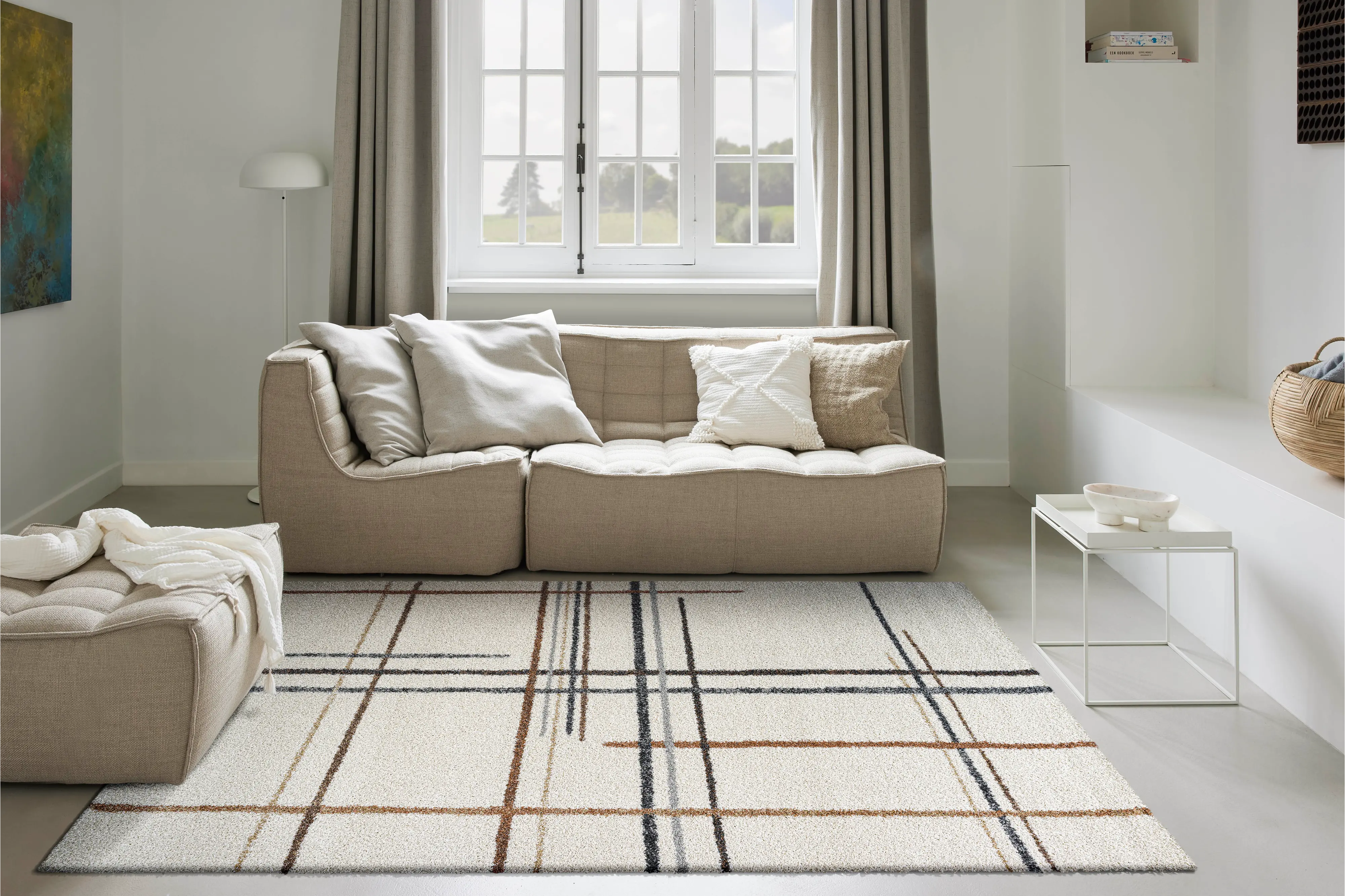 Granada 5 x 8 Plaid Rust and Ivory Area Rug-3