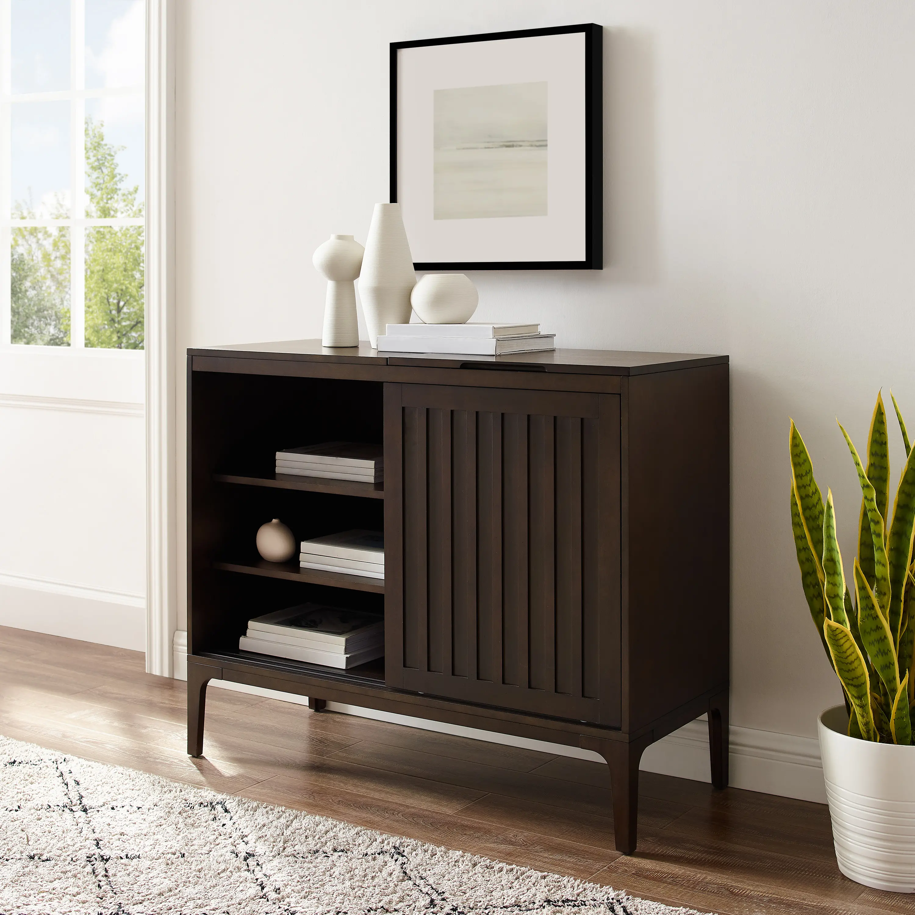 CF1140-BR Asher Record Storage Media Console-2