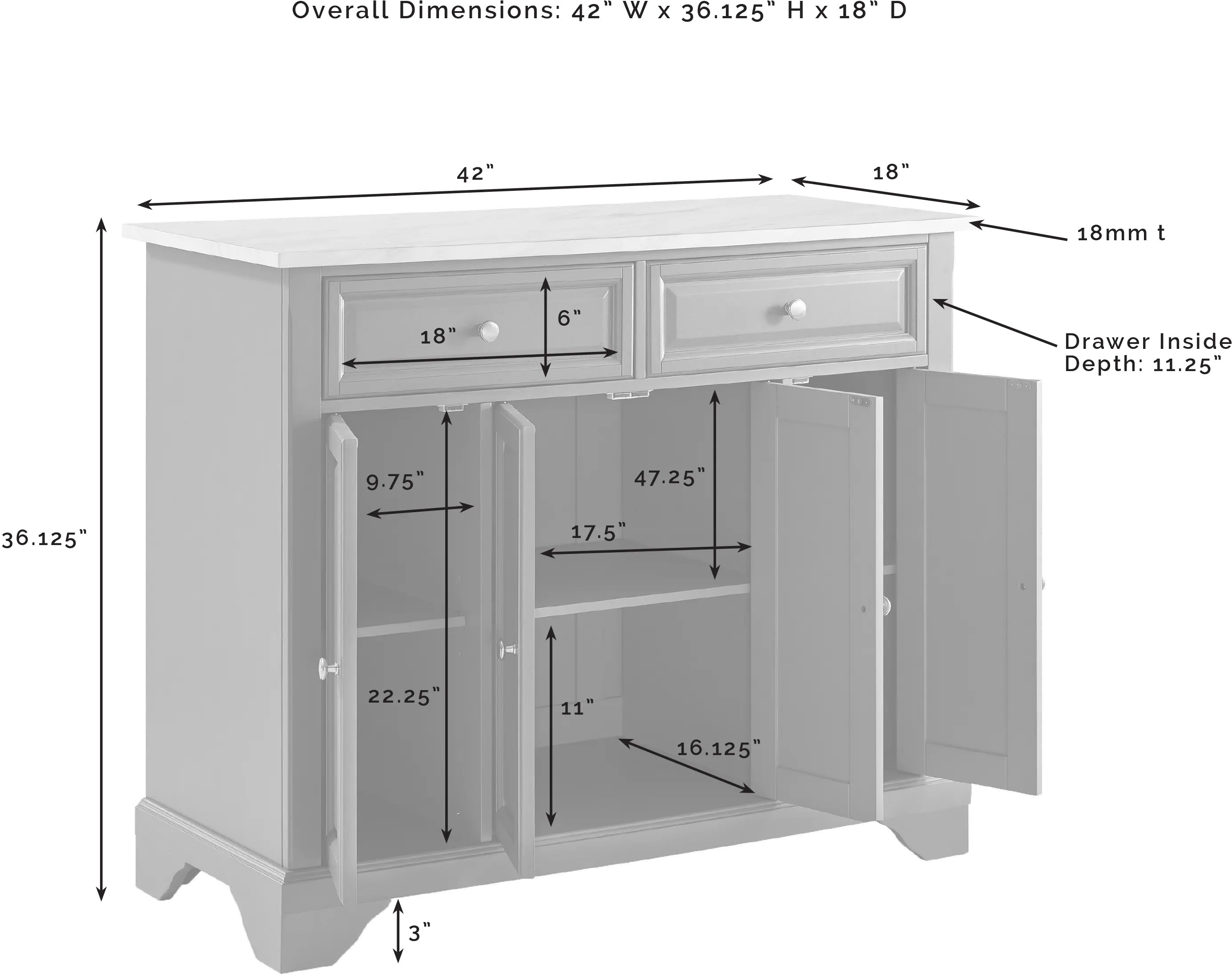 CF3021-WH Avery White Kitchen Island-1