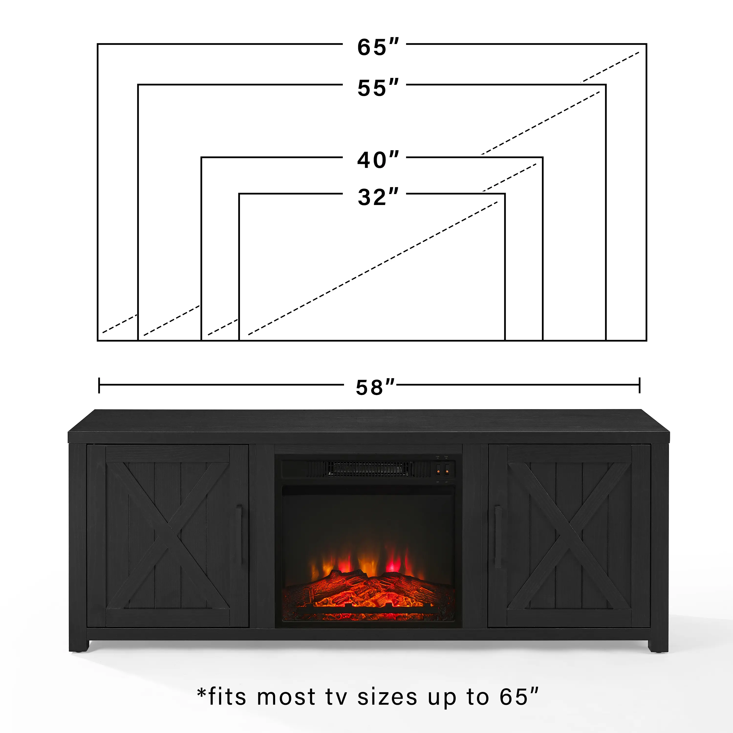 KF100758BK Gordon 58  Black TV Stand with Fireplace-10