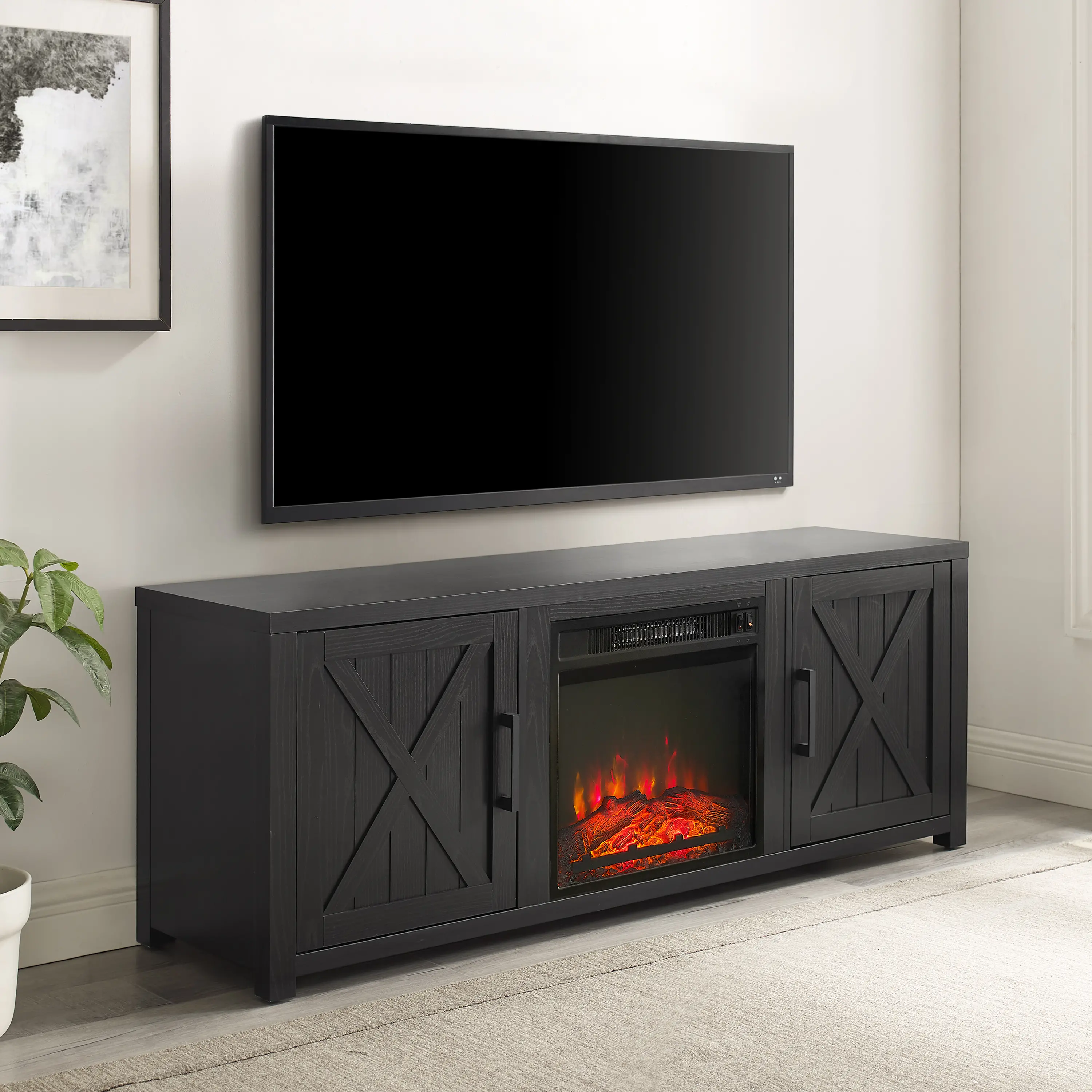 KF100758BK Gordon 58  Black TV Stand with Fireplace-2