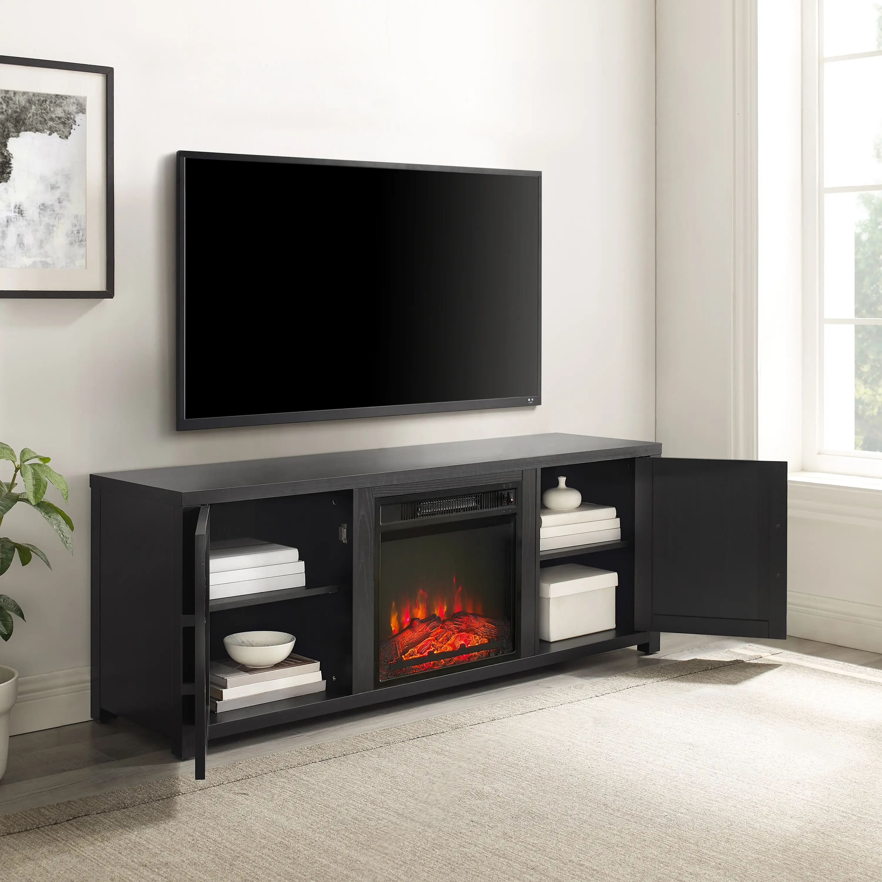 KF100758BK Gordon 58  Black TV Stand with Fireplace-3