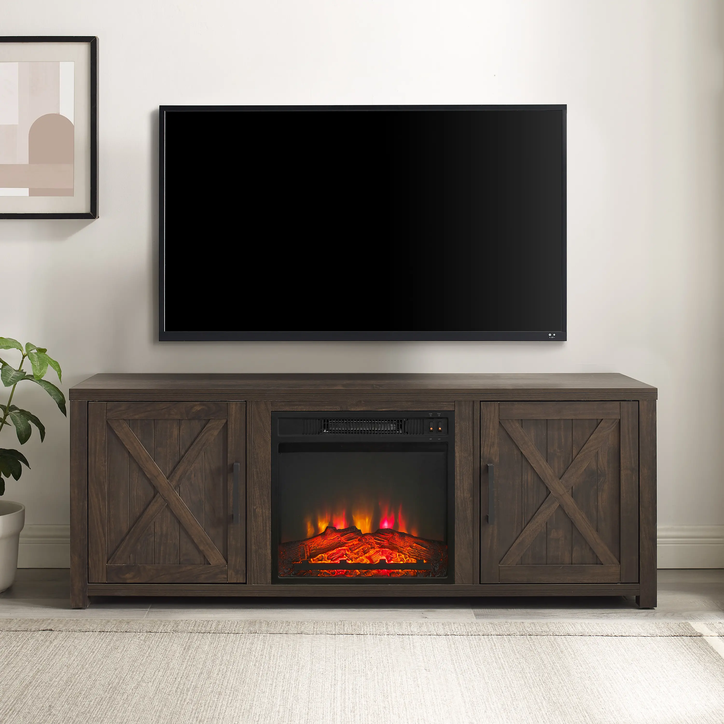 KF100758DW Gordon 58  Walnut Brown TV Stand with Fireplace-2