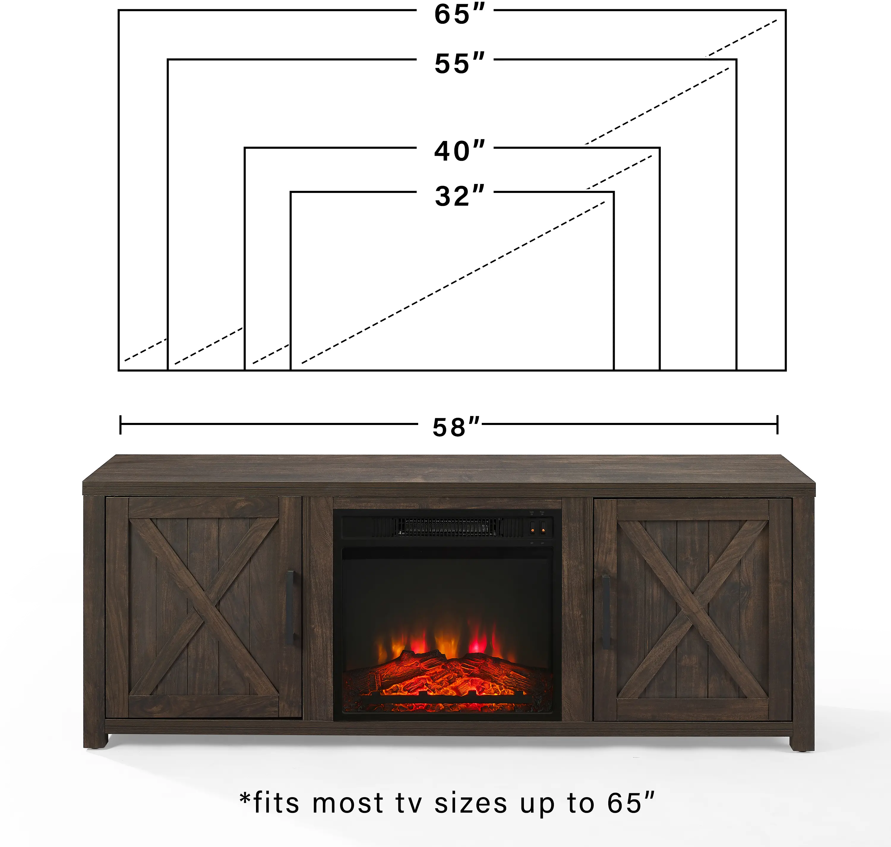 KF100758DW Gordon 58  Walnut Brown TV Stand with Fireplace-11