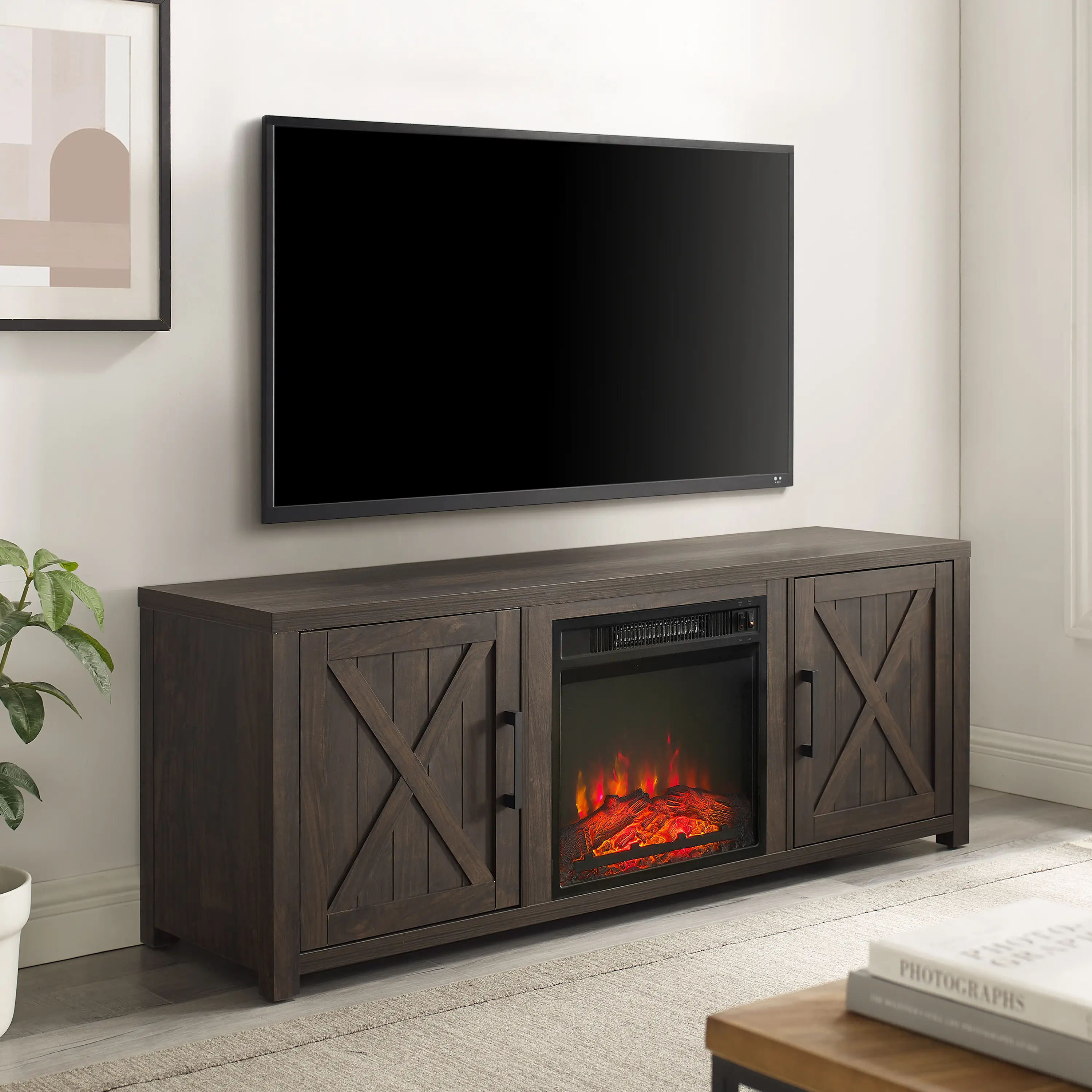 KF100758DW Gordon 58  Walnut Brown TV Stand with Fireplace-3