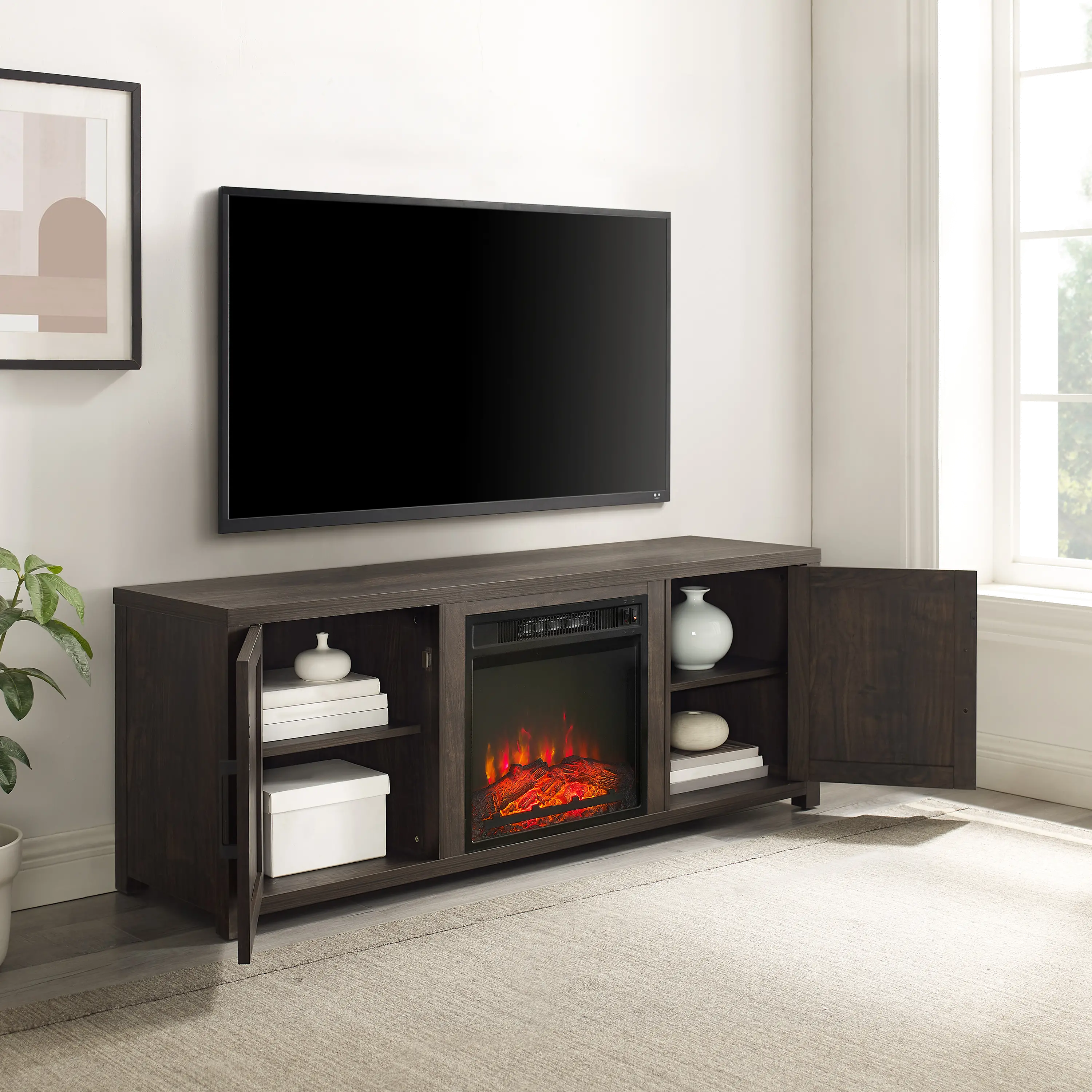 KF100758DW Gordon 58  Walnut Brown TV Stand with Fireplace-4