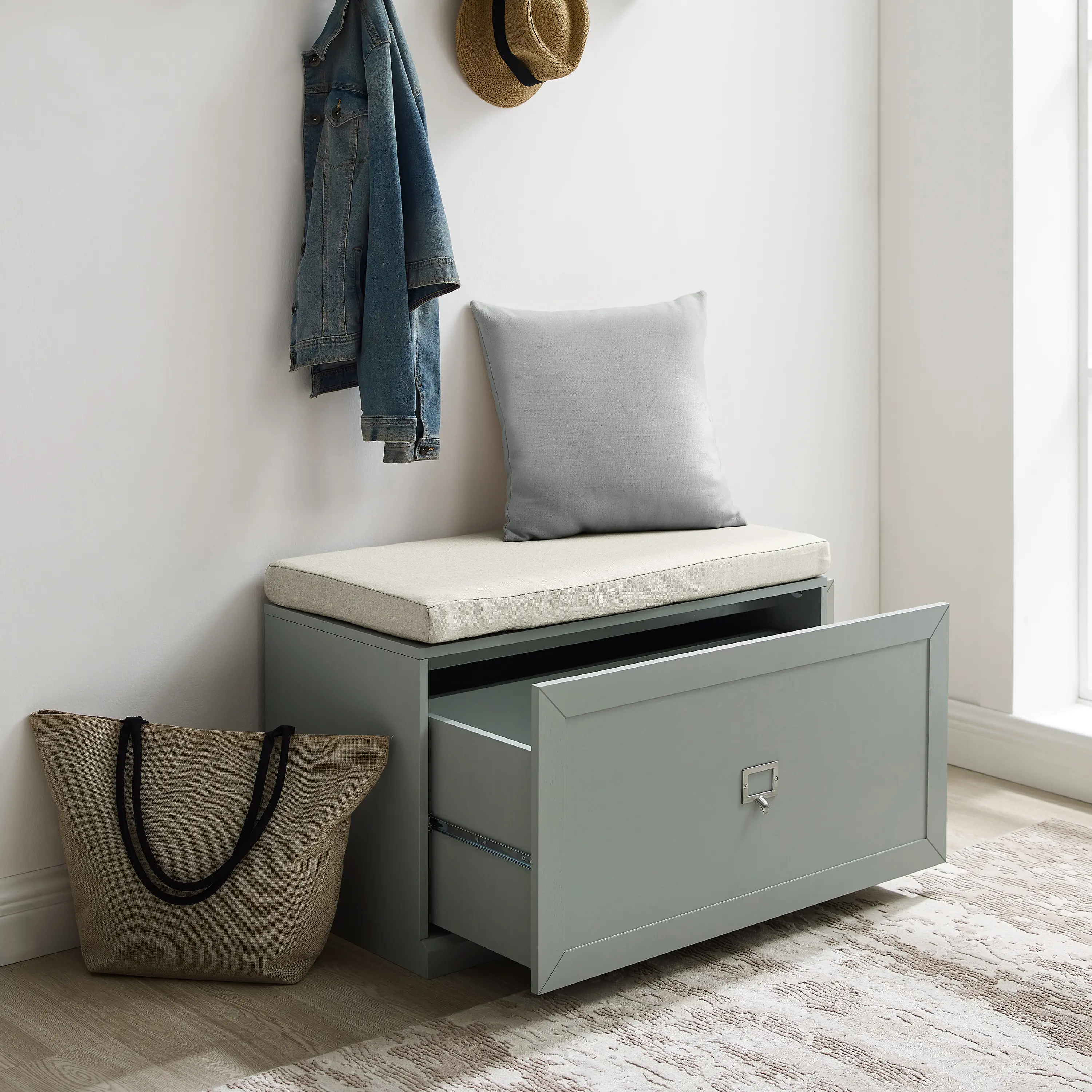 CF6027-GY Harper Gray and Tan Entryway Storage Bench-2
