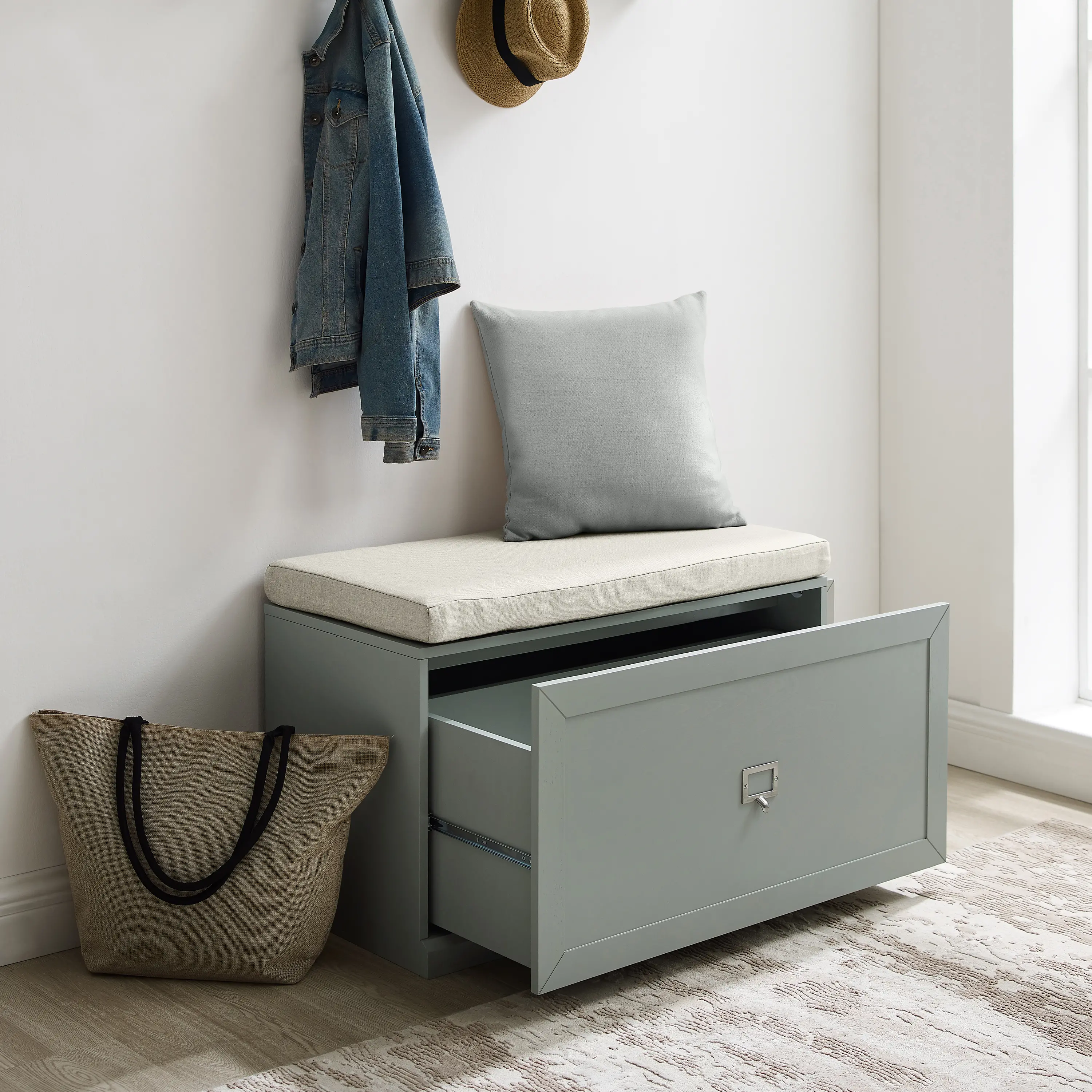 CF6027-GY Harper Gray and Tan Entryway Storage Bench-10