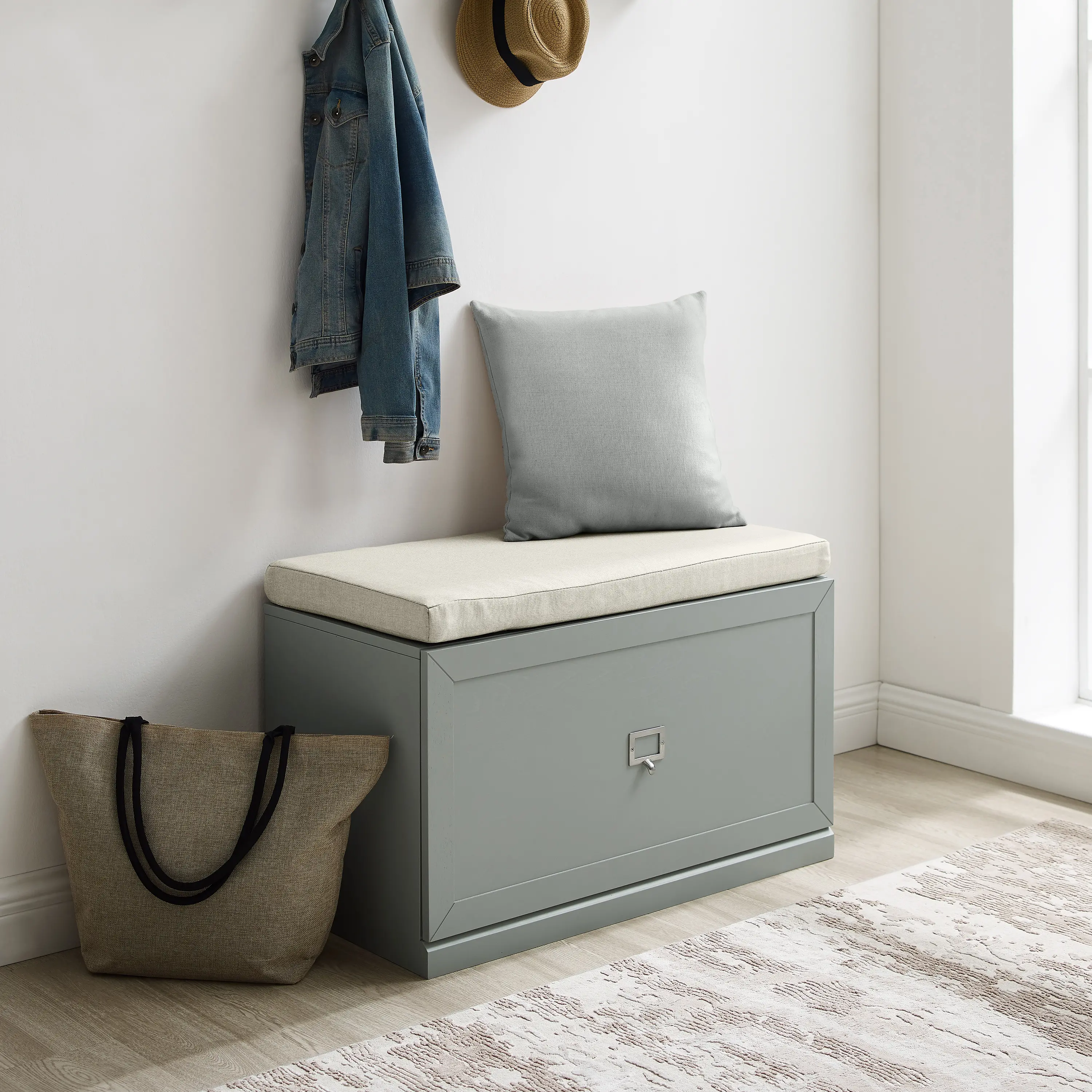 CF6027-GY Harper Gray and Tan Entryway Storage Bench-11