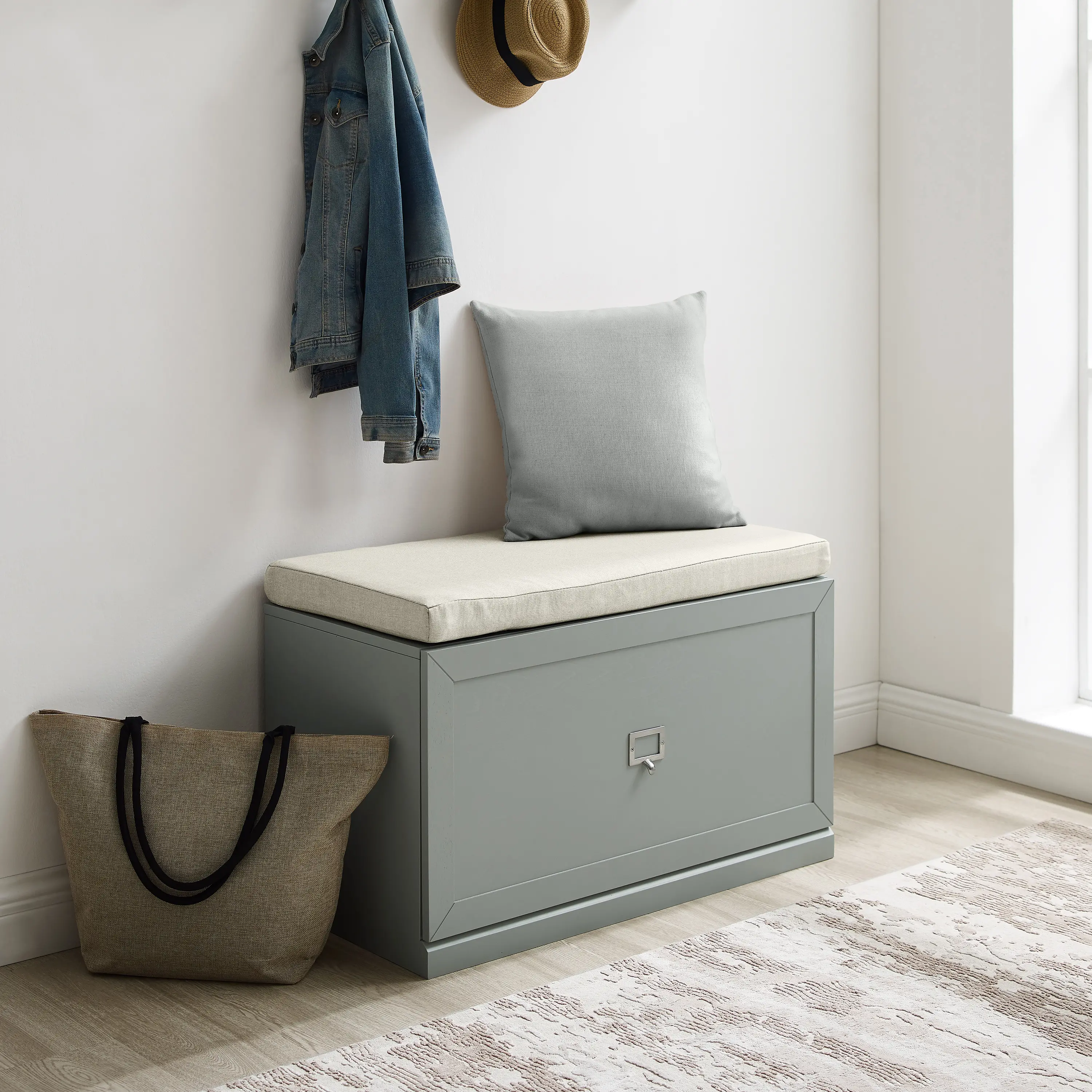 CF6027-GY Harper Gray and Tan Entryway Storage Bench-3