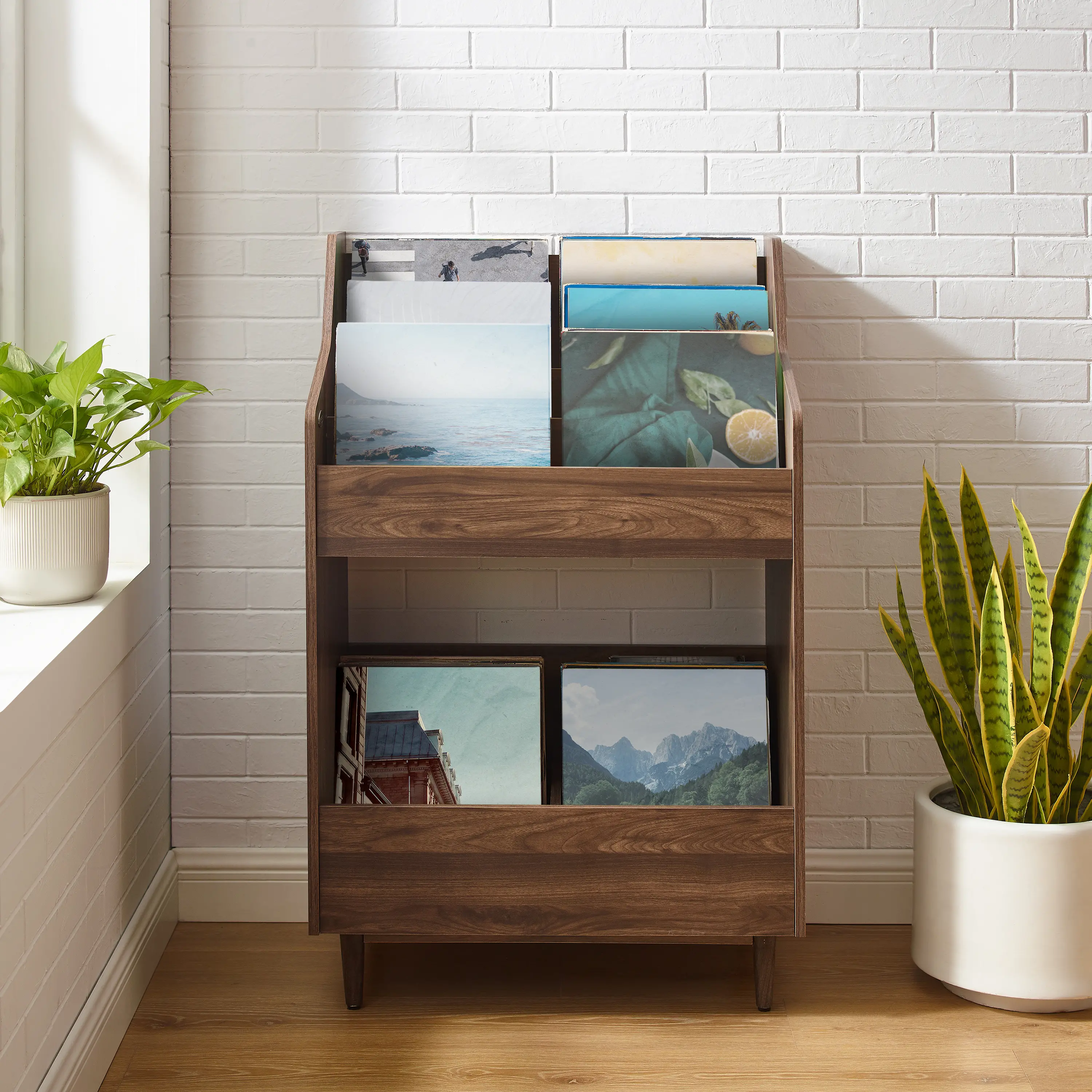 CF1123-WA Liam Walnut Brown Record Storage Stand-1