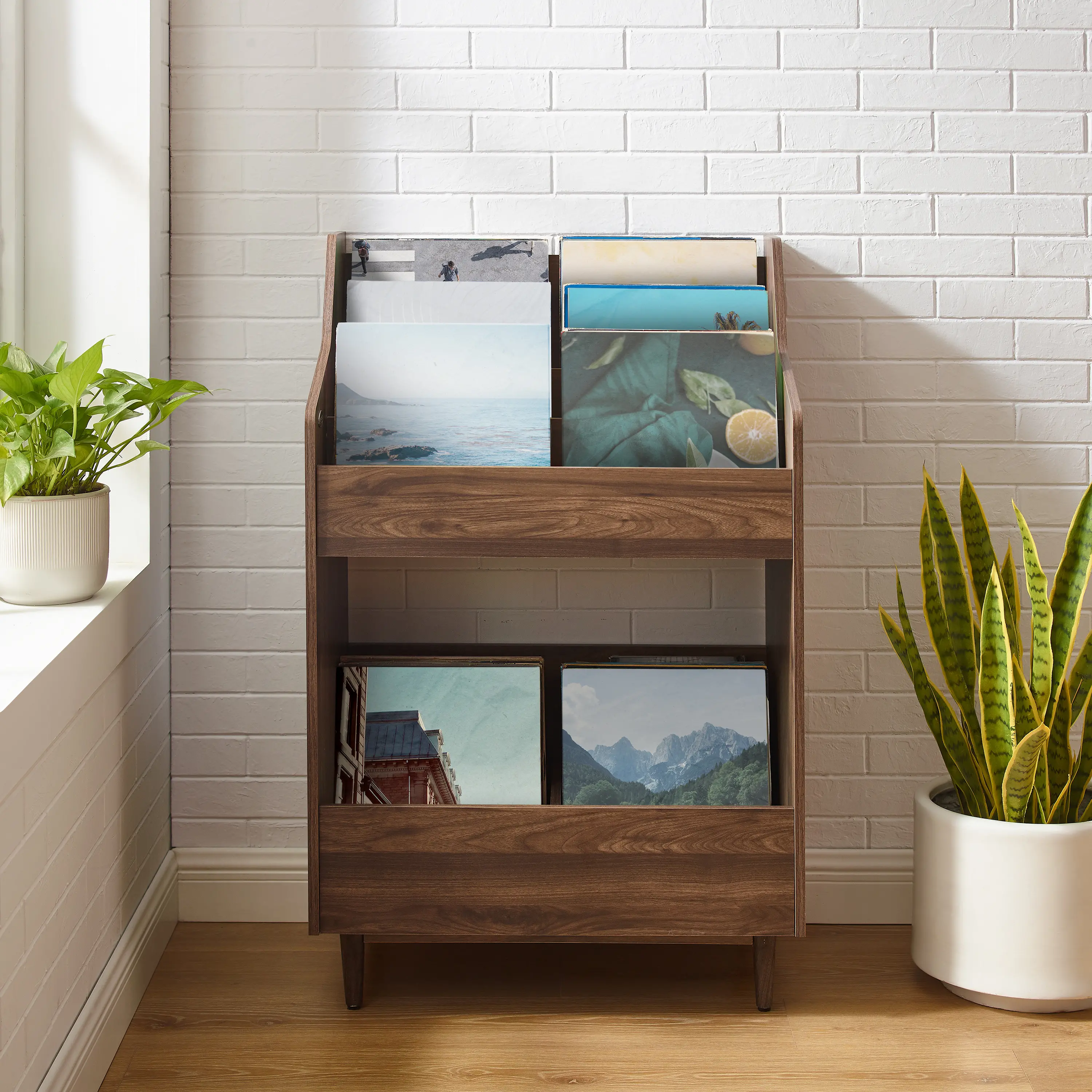CF1123-WA Liam Walnut Brown Record Storage Stand-2