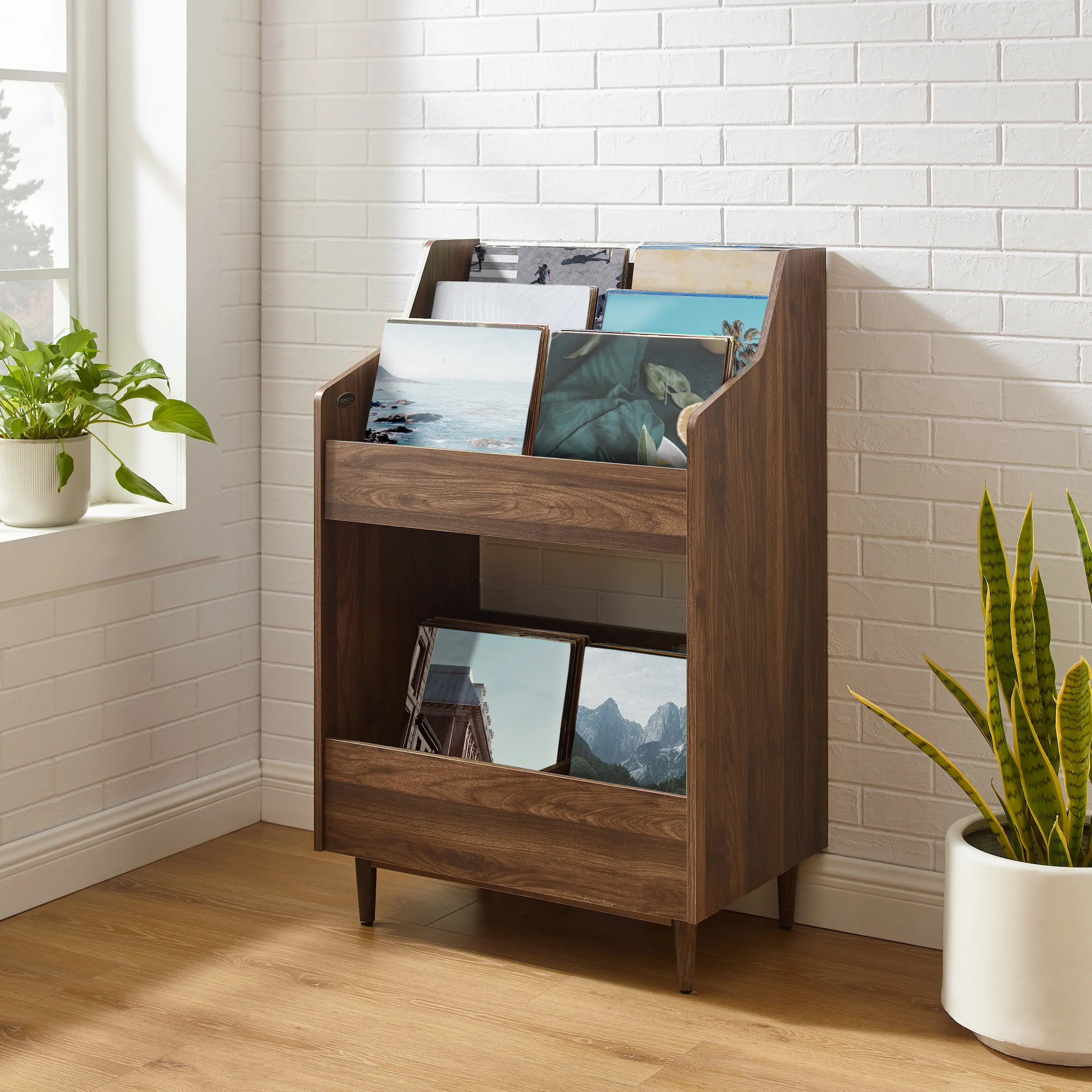 CF1123-WA Liam Walnut Brown Record Storage Stand-2