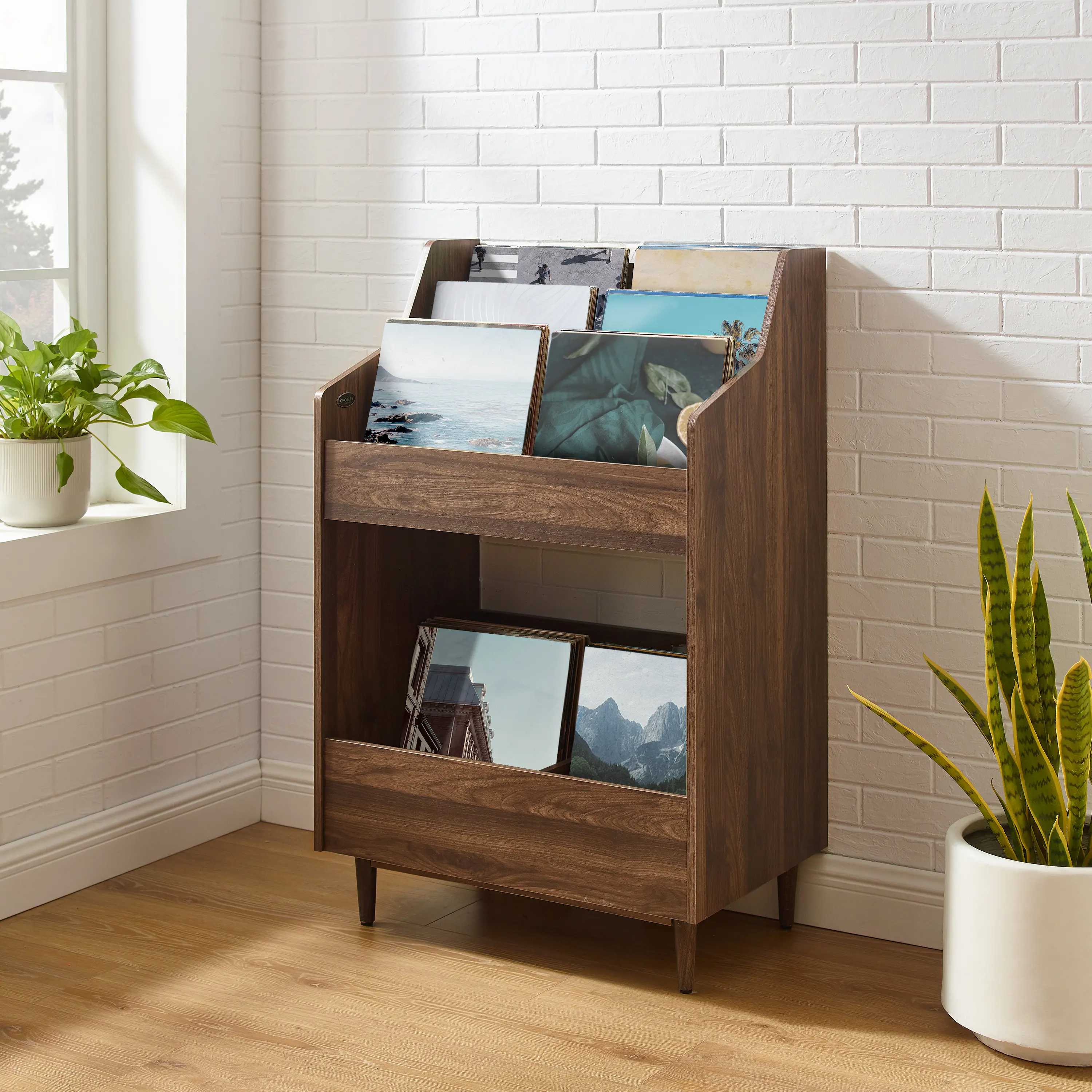 CF1123-WA Liam Walnut Brown Record Storage Stand-3