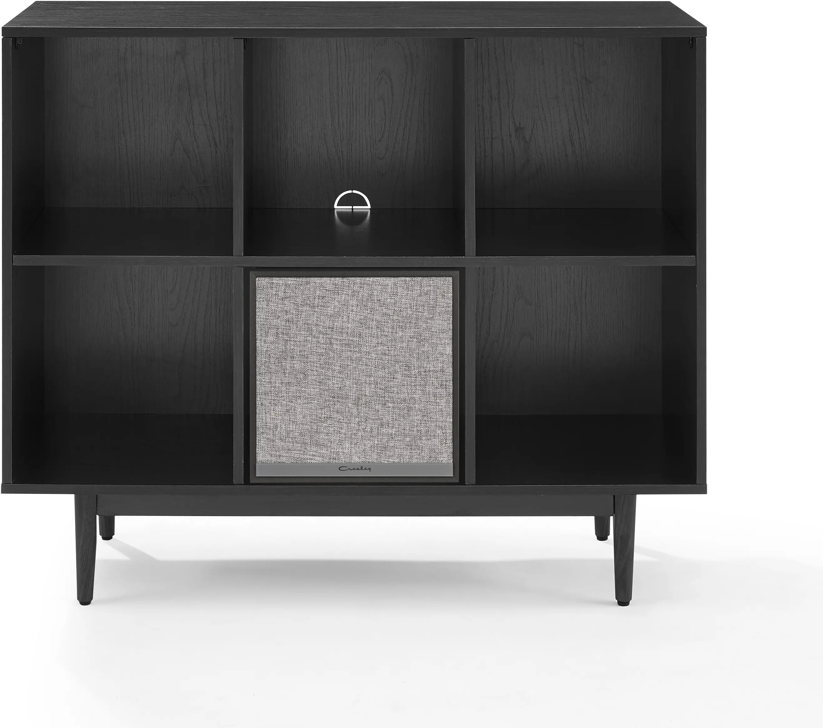 KF13120BK-BK Liam 6 Cube Black Record Storage Bookcase with Speaker-5