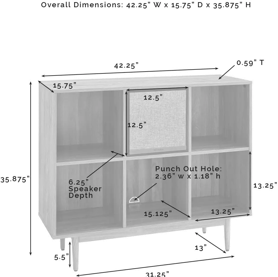 KF13120BK-BK Liam 6 Cube Black Record Storage Bookcase with Speaker-6