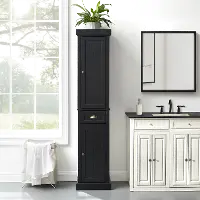 CF7019-BK Seaside Distressed Black Tall Linen Cabinet