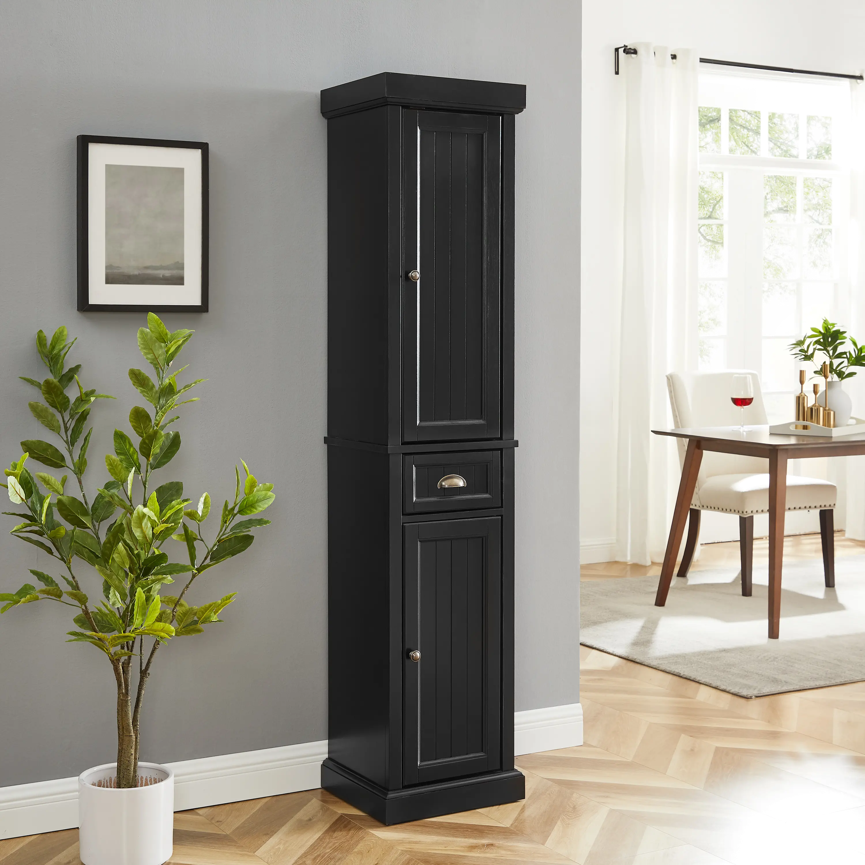 CF7019-BK Seaside Distressed Black Tall Linen Cabinet-3
